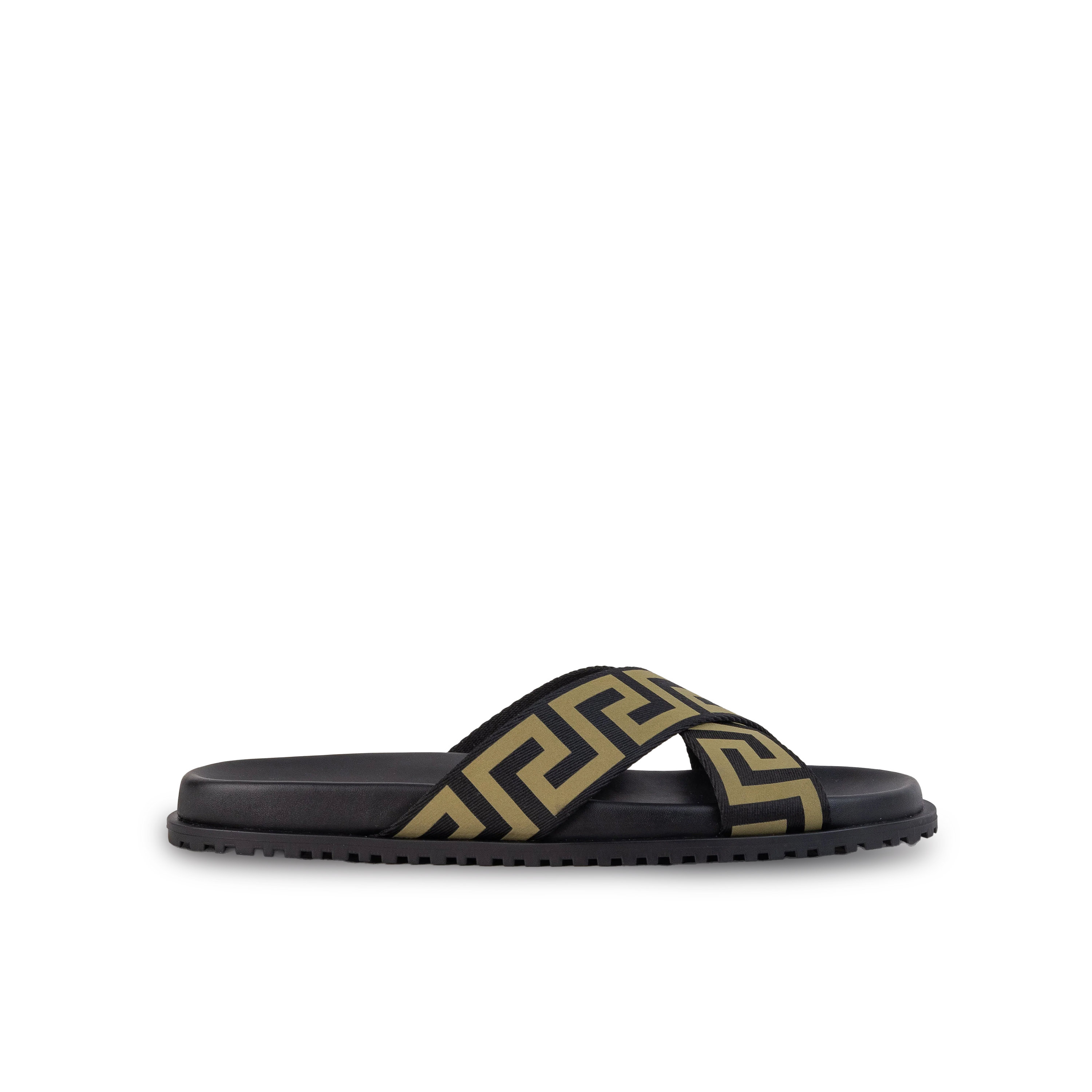 Sandalias Negras Beige Versace Greca-Pattern