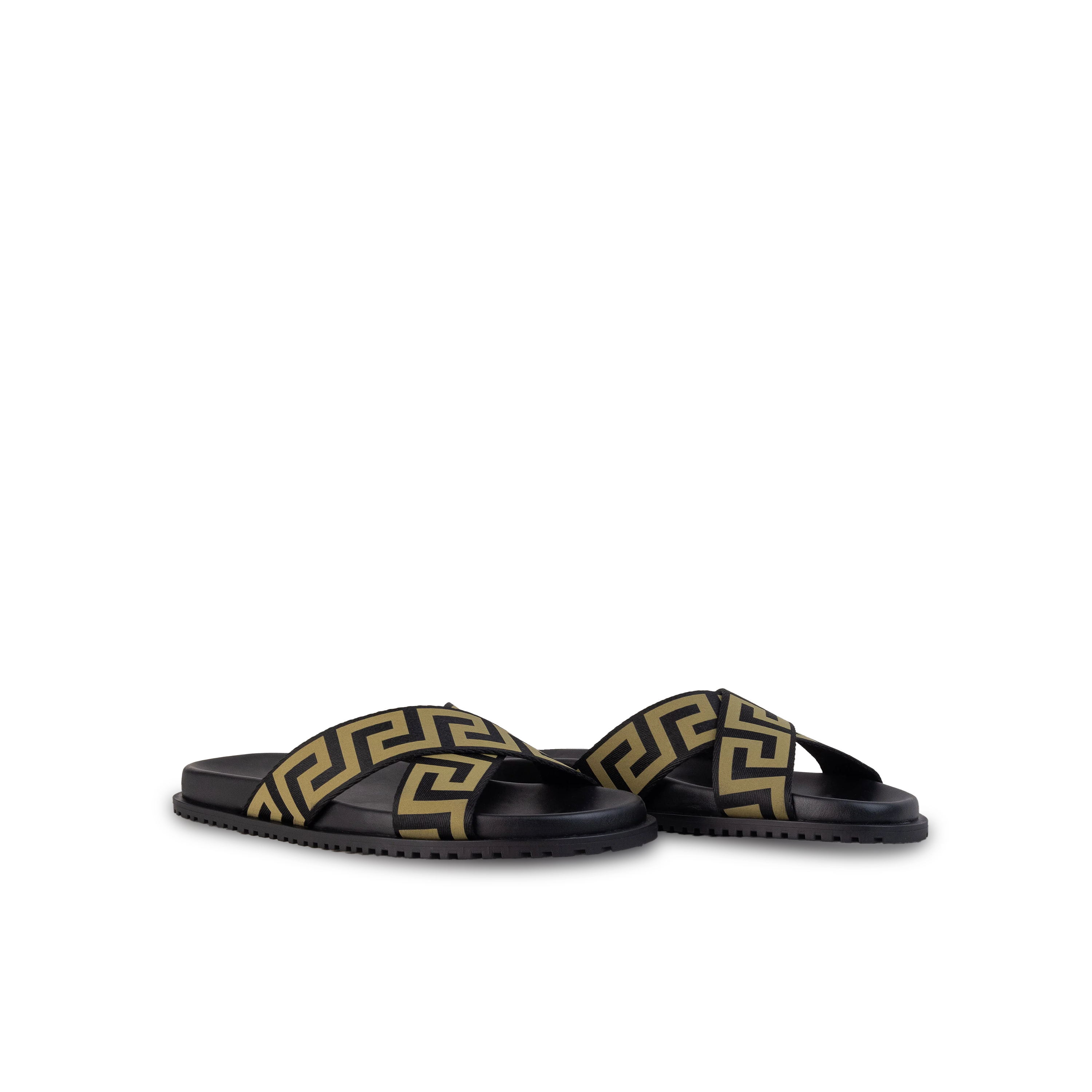 Sandalias Negras Beige Versace Greca-Pattern