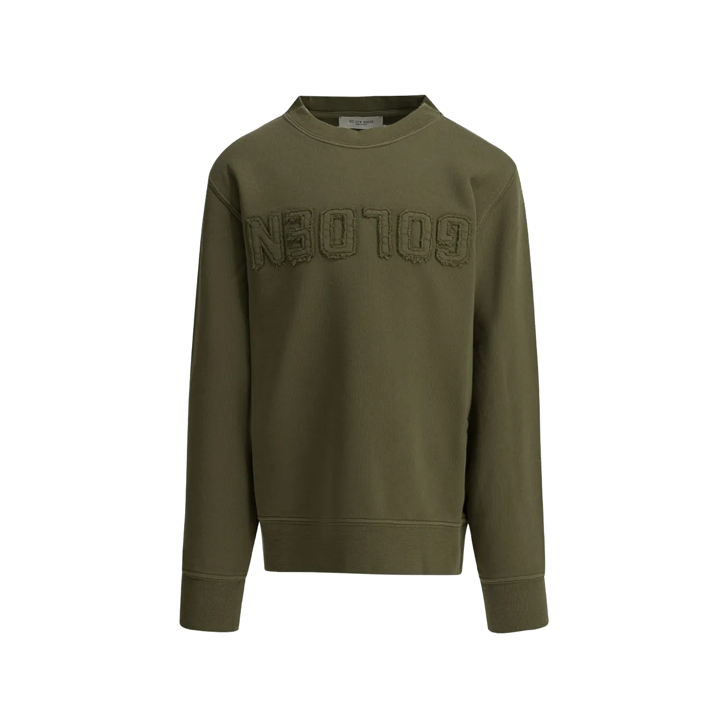 Buzo Verde Golden Goose Distressed Cotton Fleece With Logo