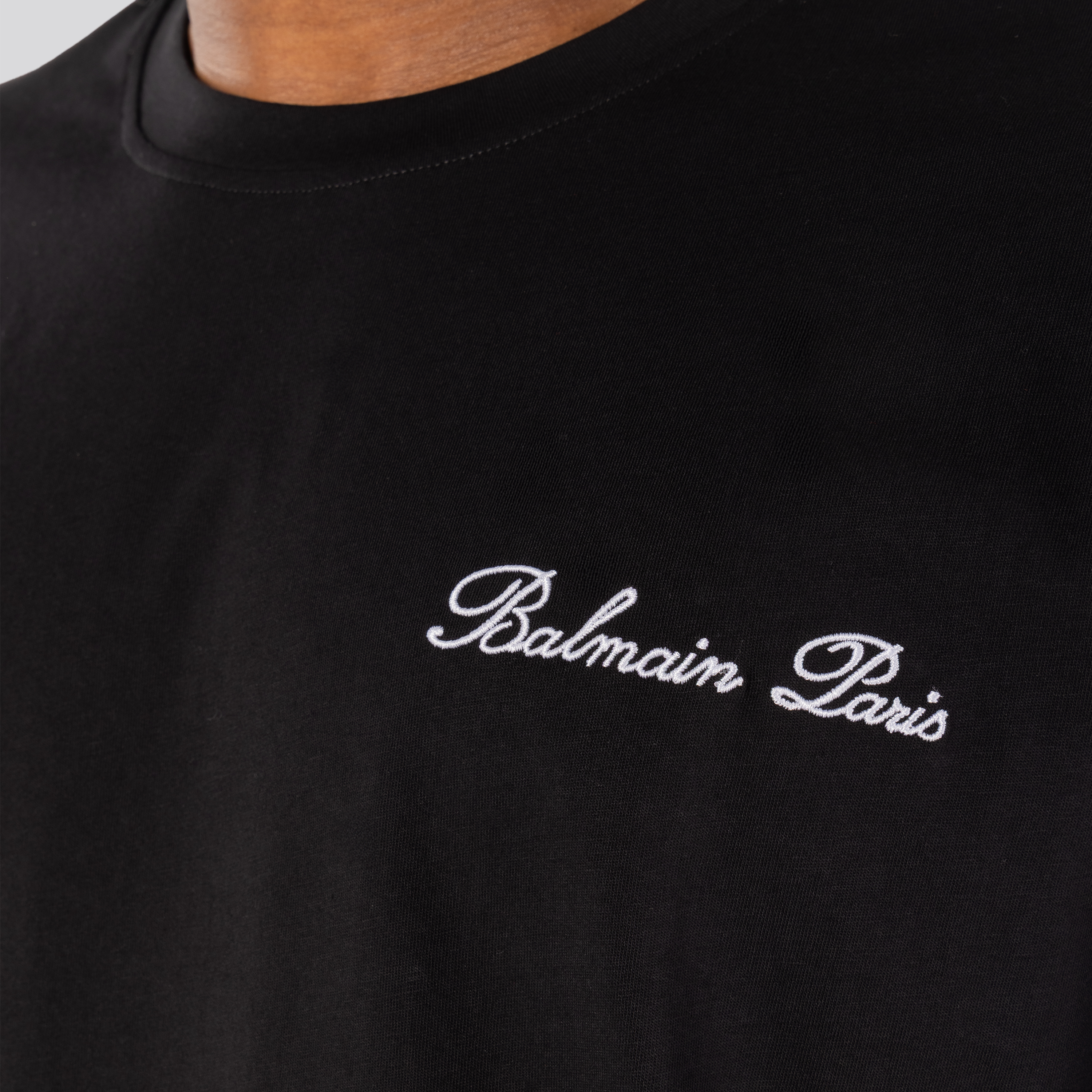 Camiseta Negra Balmain Signature Embroidered