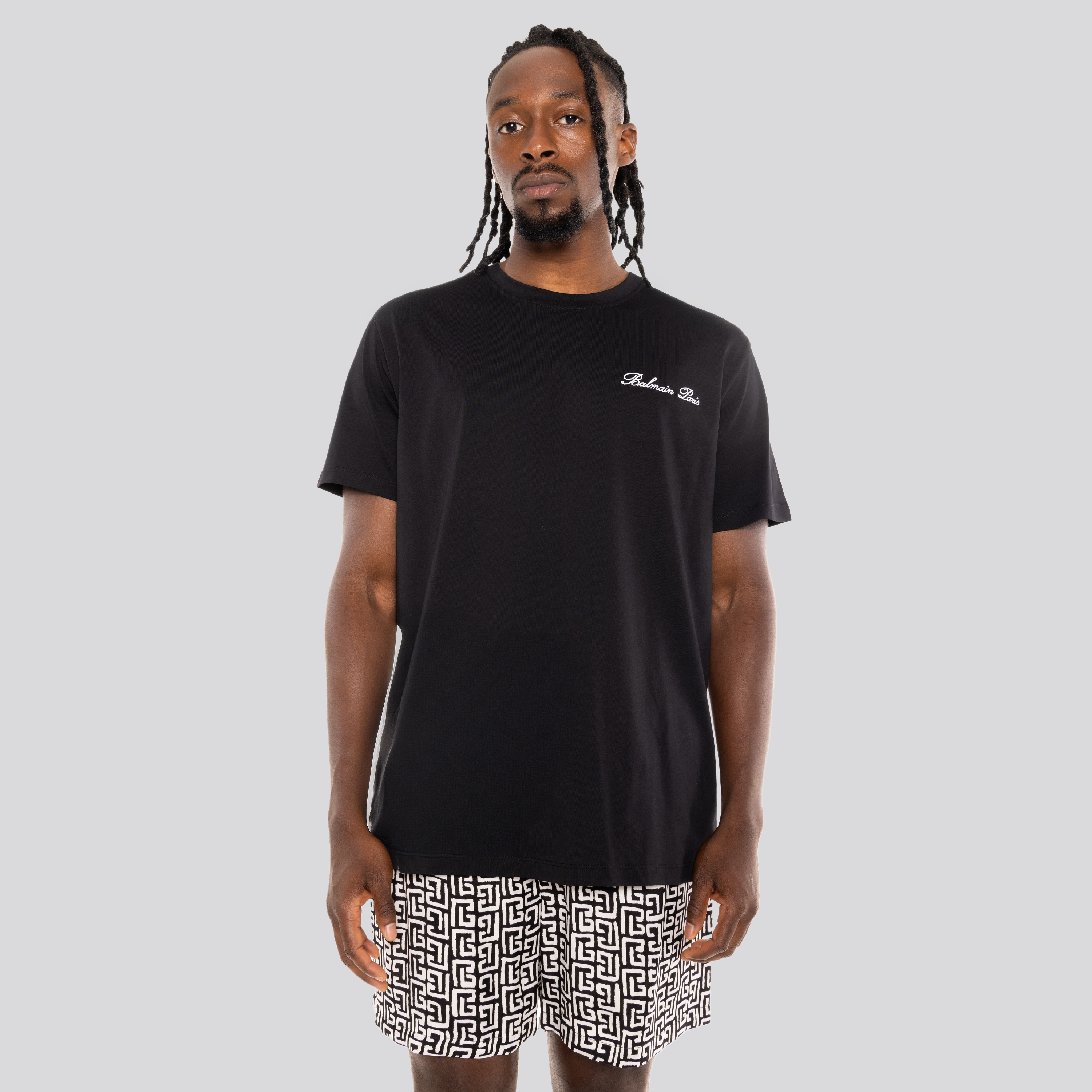 Camiseta Negra Balmain Signature Embroidered