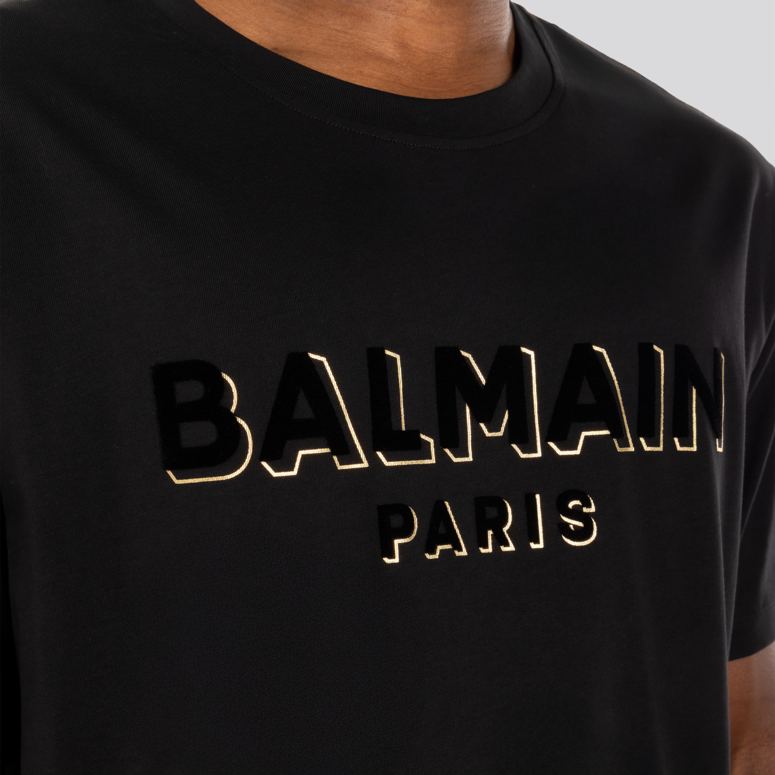 Camiseta Negra Balmain Flock & Foil