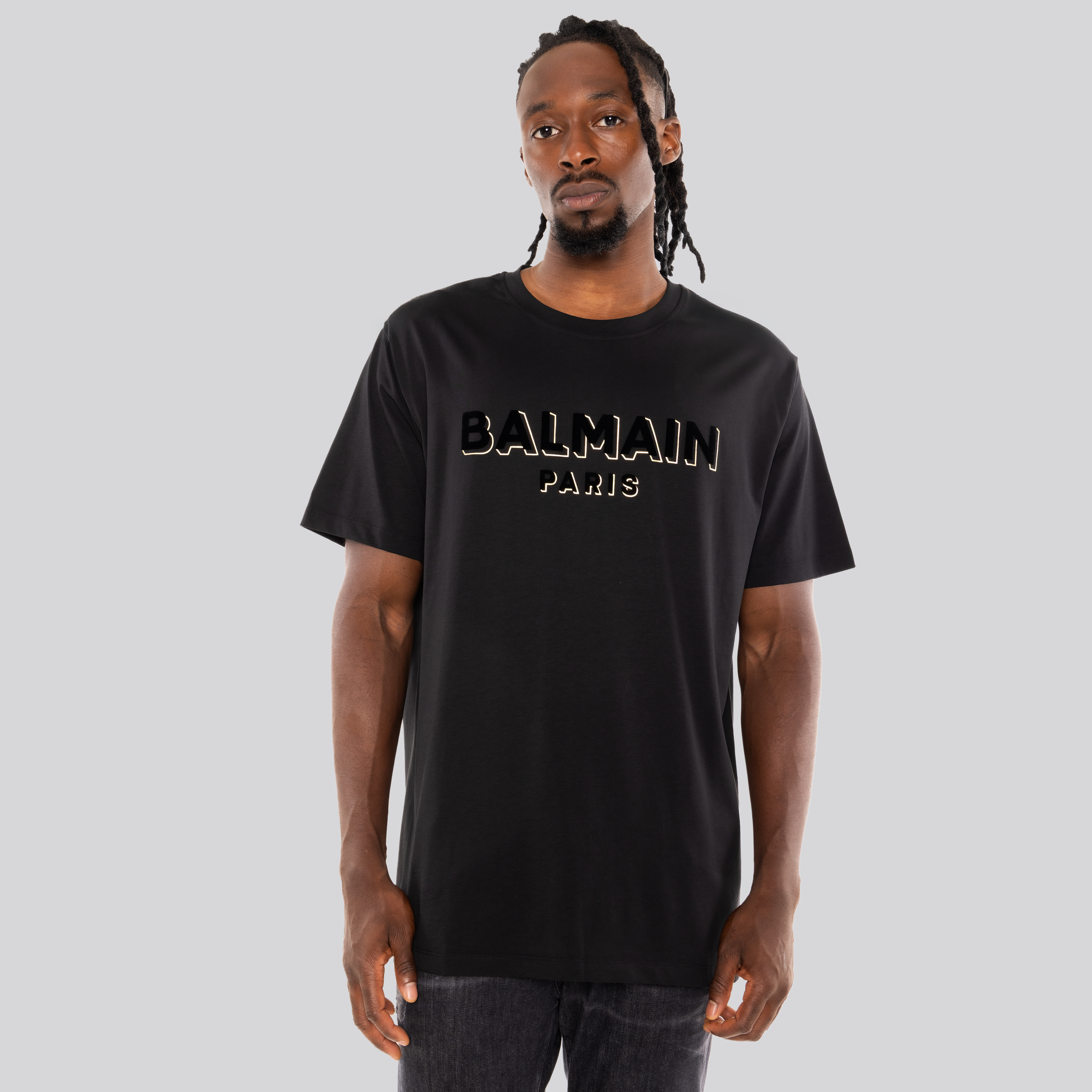 Camiseta Negra Balmain Flock & Foil