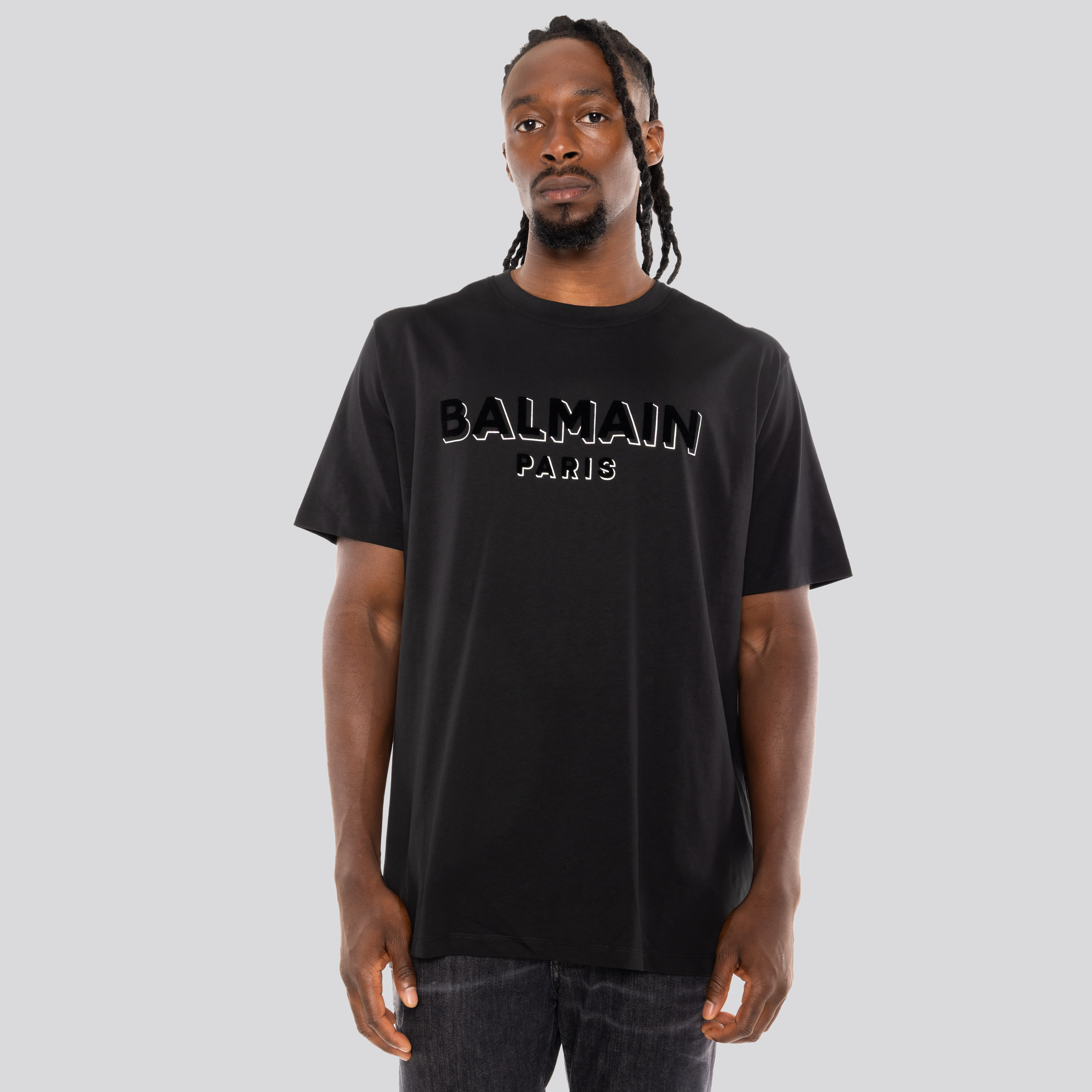 Camiseta Negra Balmain Flock & Foil