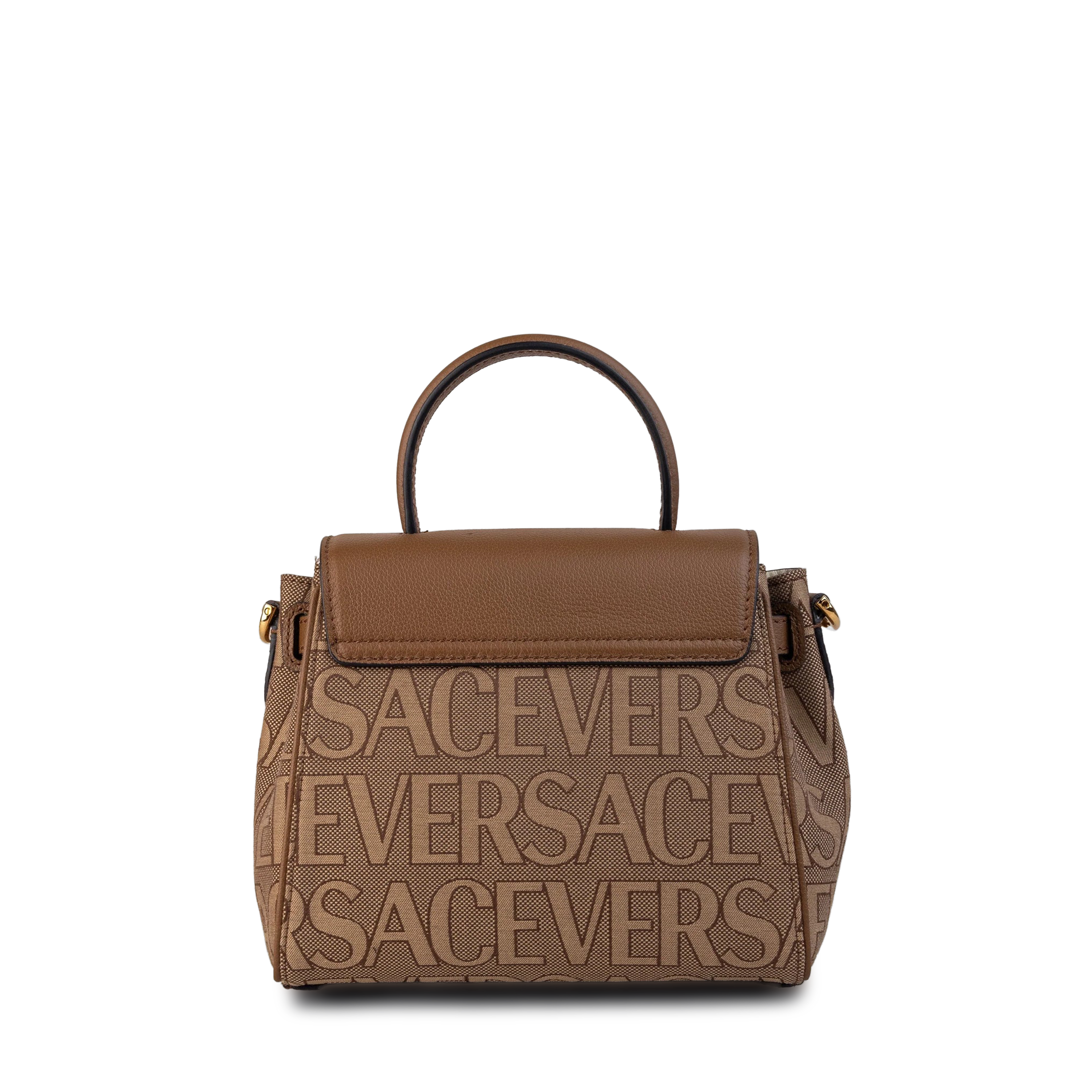 Cartera Café Versace Medium La Medusa Logo Plaque