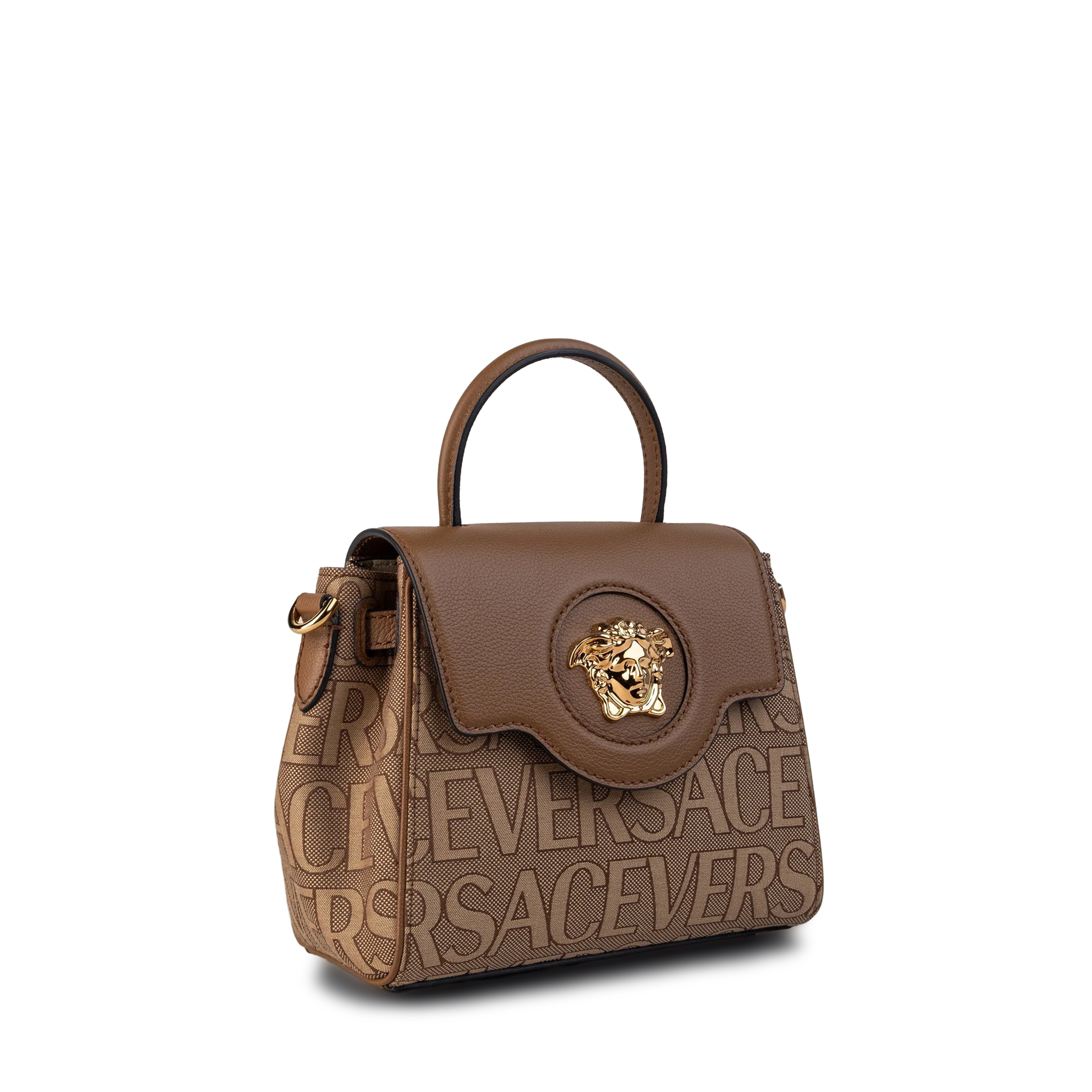 Cartera Café Versace Medium La Medusa Logo Plaque