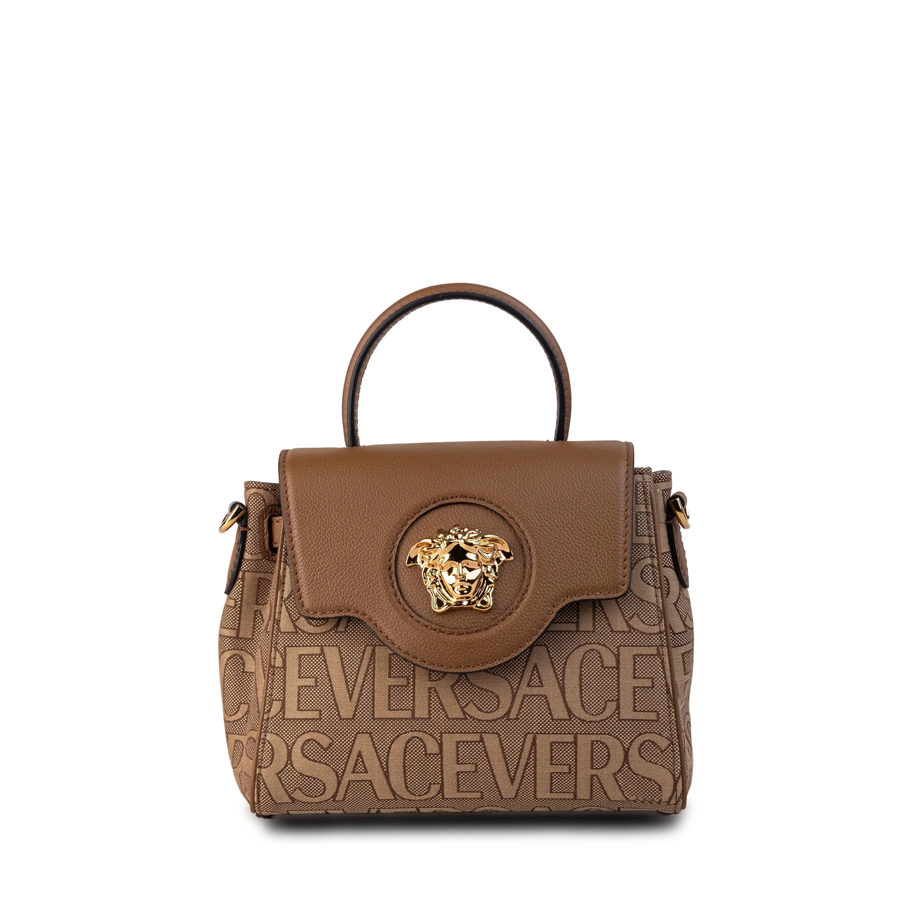 Cartera Café Versace Medium La Medusa Logo Plaque