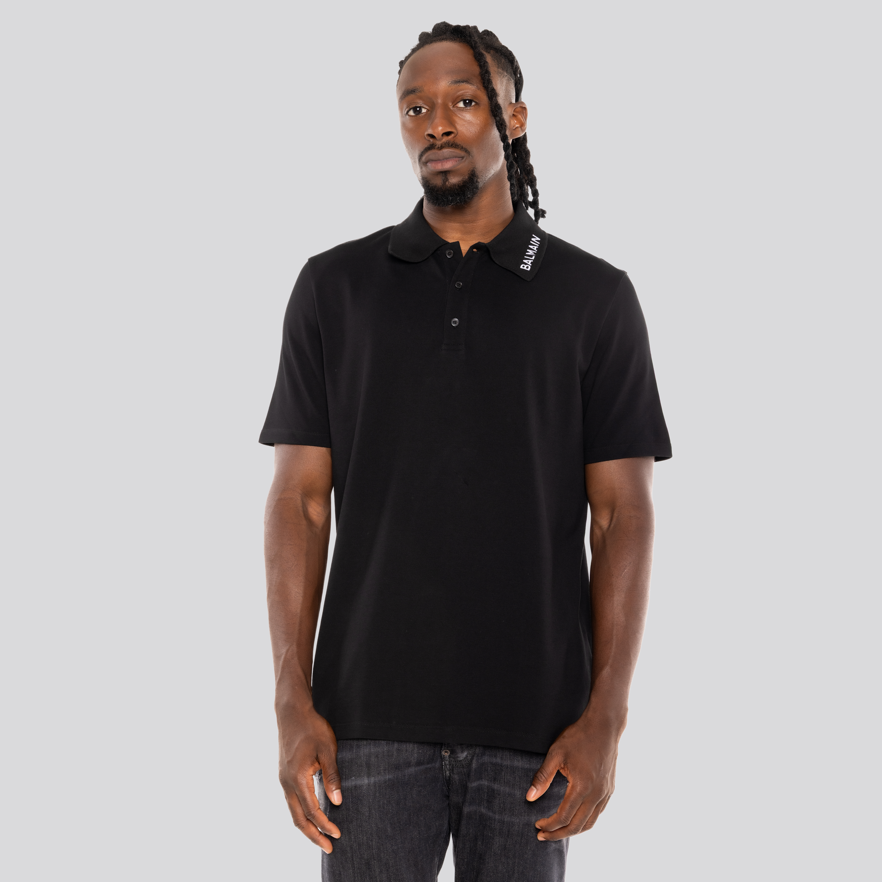 Camiseta Tipo Polo Negra Balmain Stitch Collar