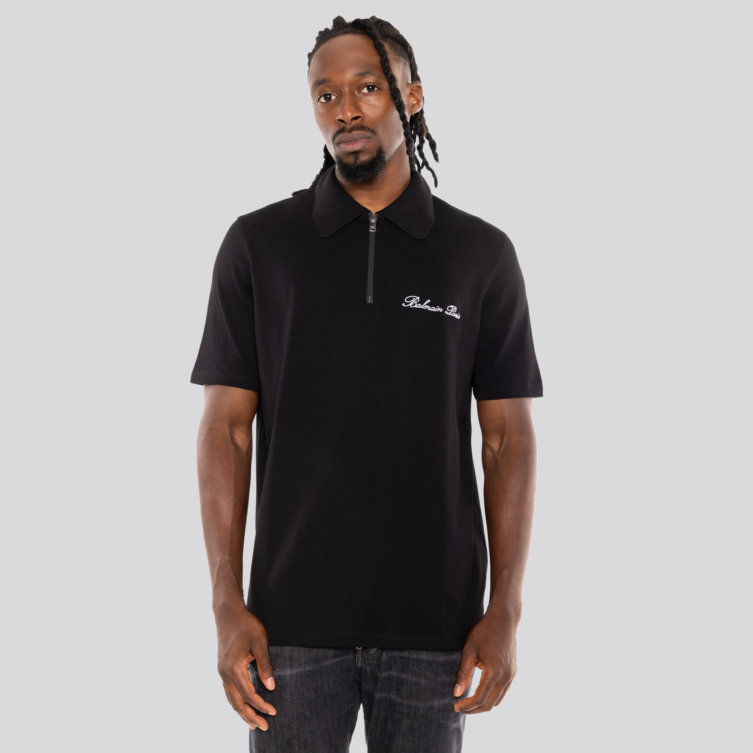 Camiseta Tipo Polo Negra Balmain Zipped