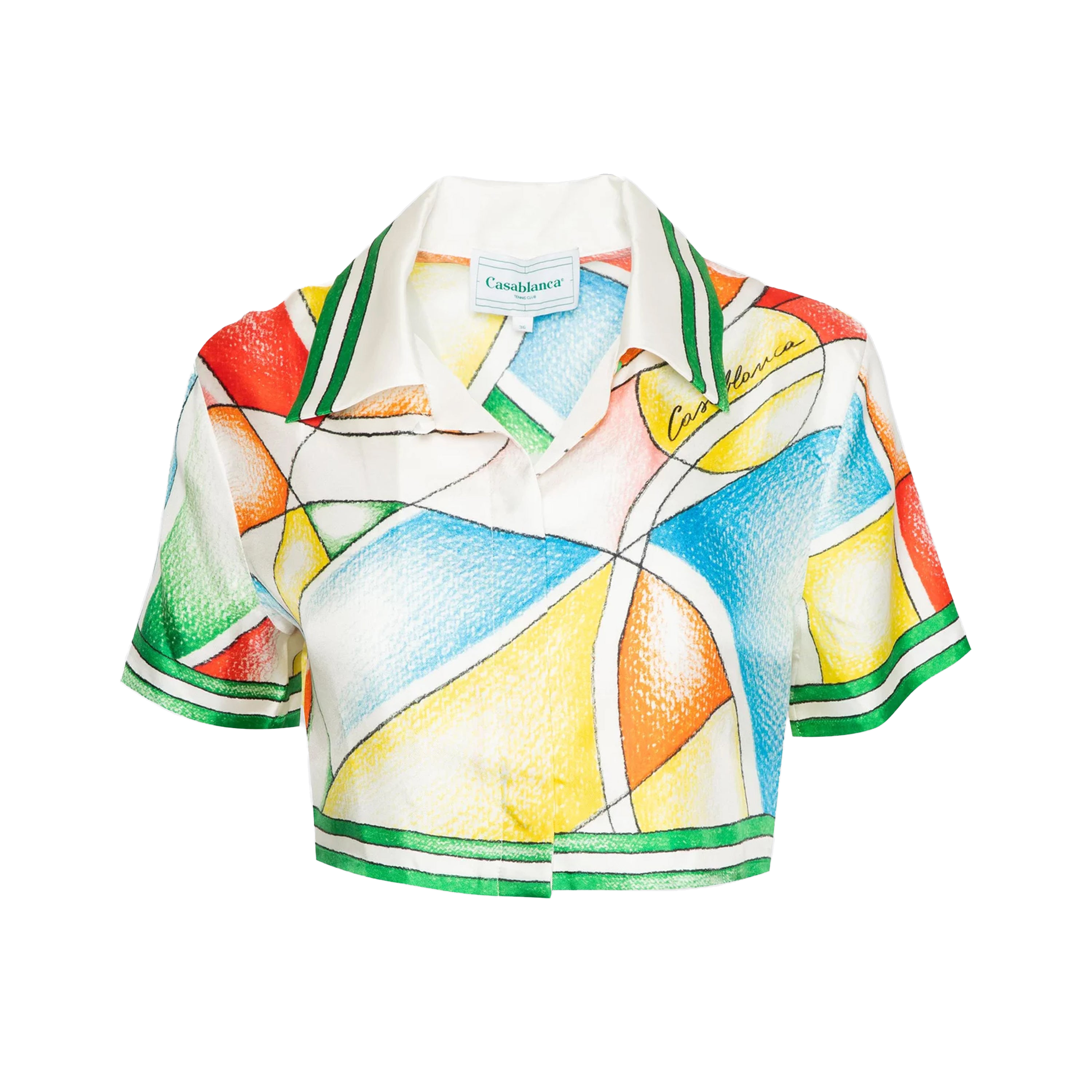 Top Multicolor Casablanca Cropped Cuello Cubano Silk