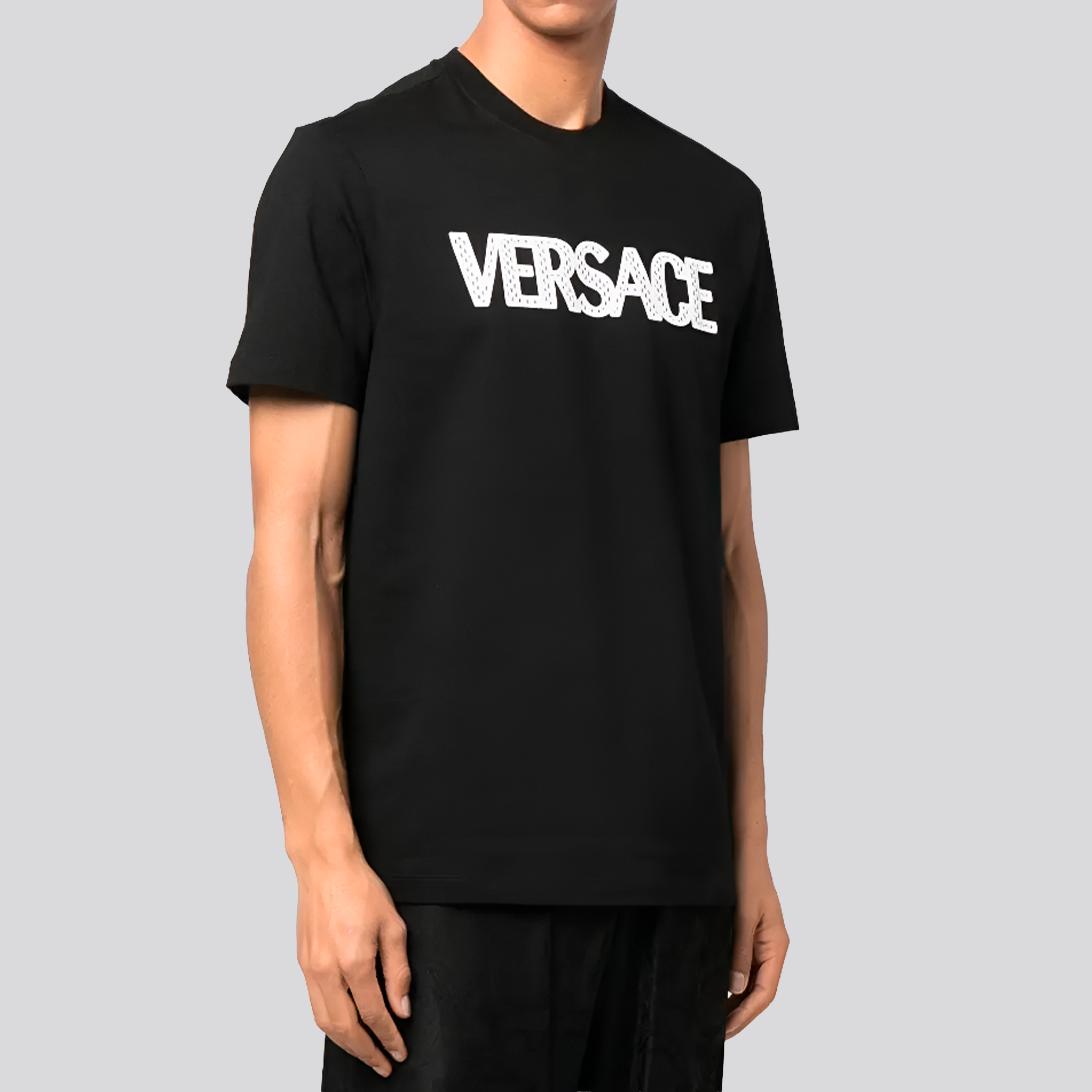 Camiseta Negra Versace Holes Logo