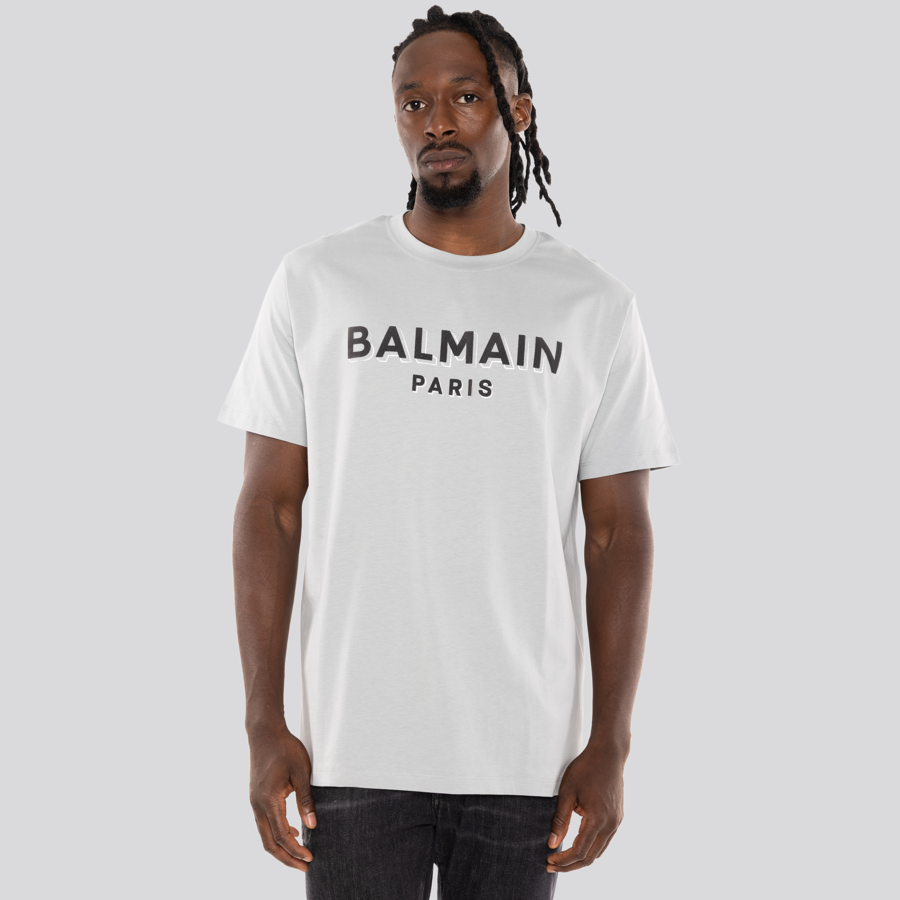 Camiseta Gris Balmain Paris Logo