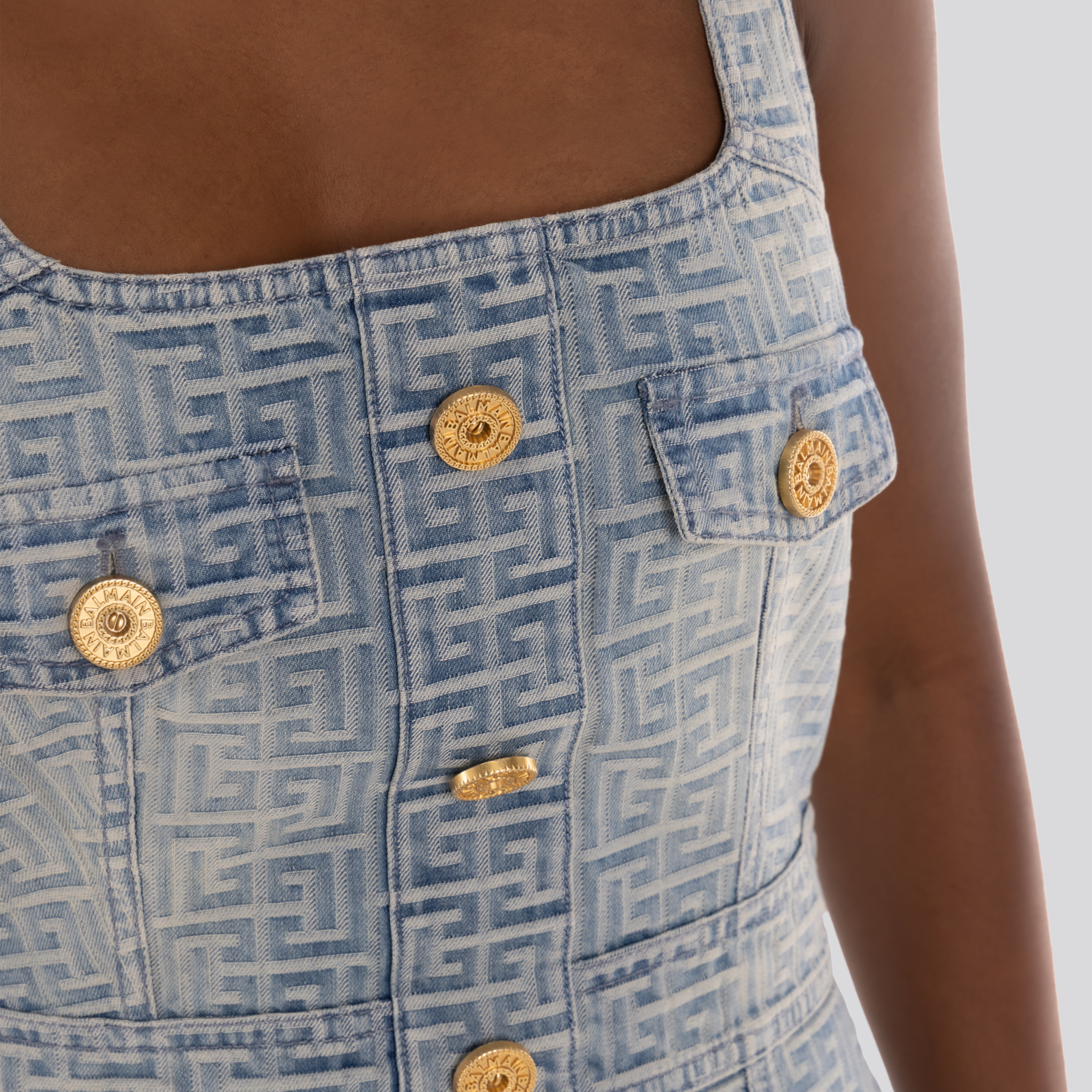 Vestido Denim Balmain Monogram