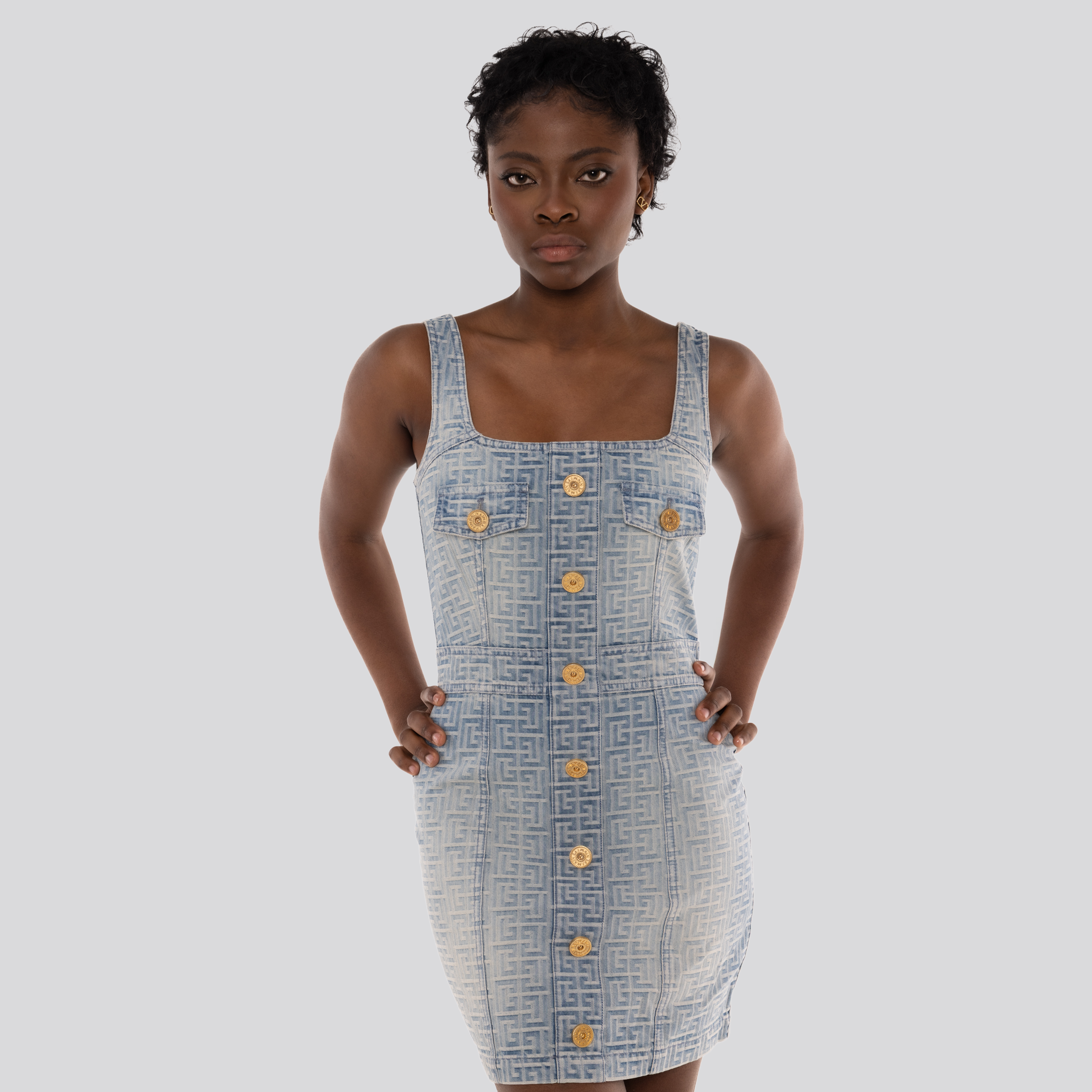 Vestido Denim Balmain Monogram