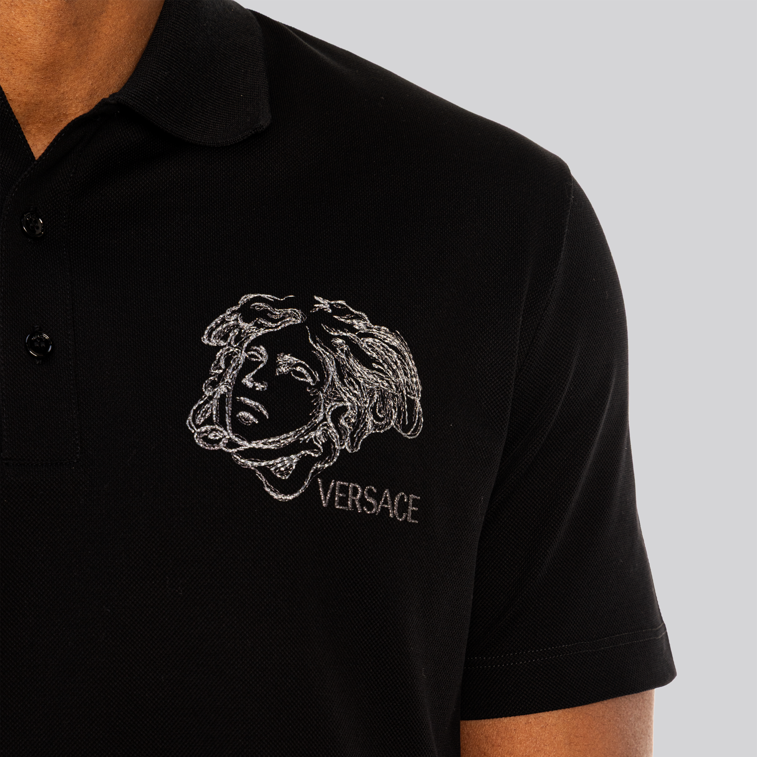 Camiseta Tipo Polo Negra Versace Medusa Chest Logo