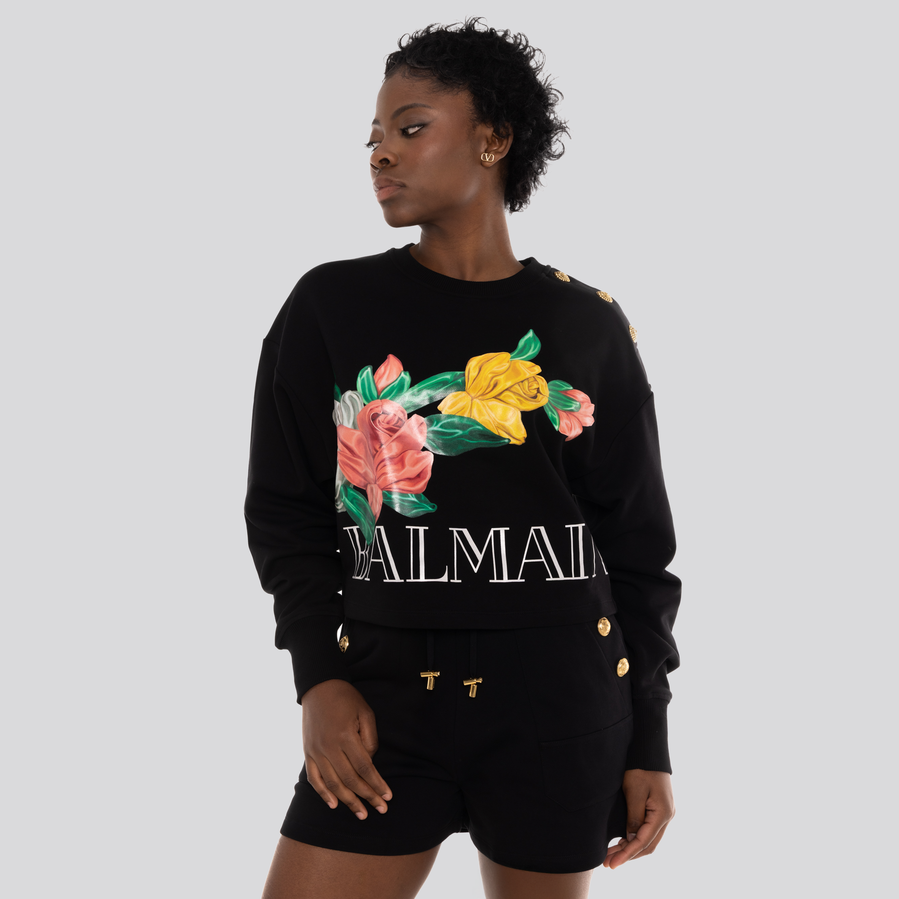 Buzo Negro Balmain Cropped 3Btn