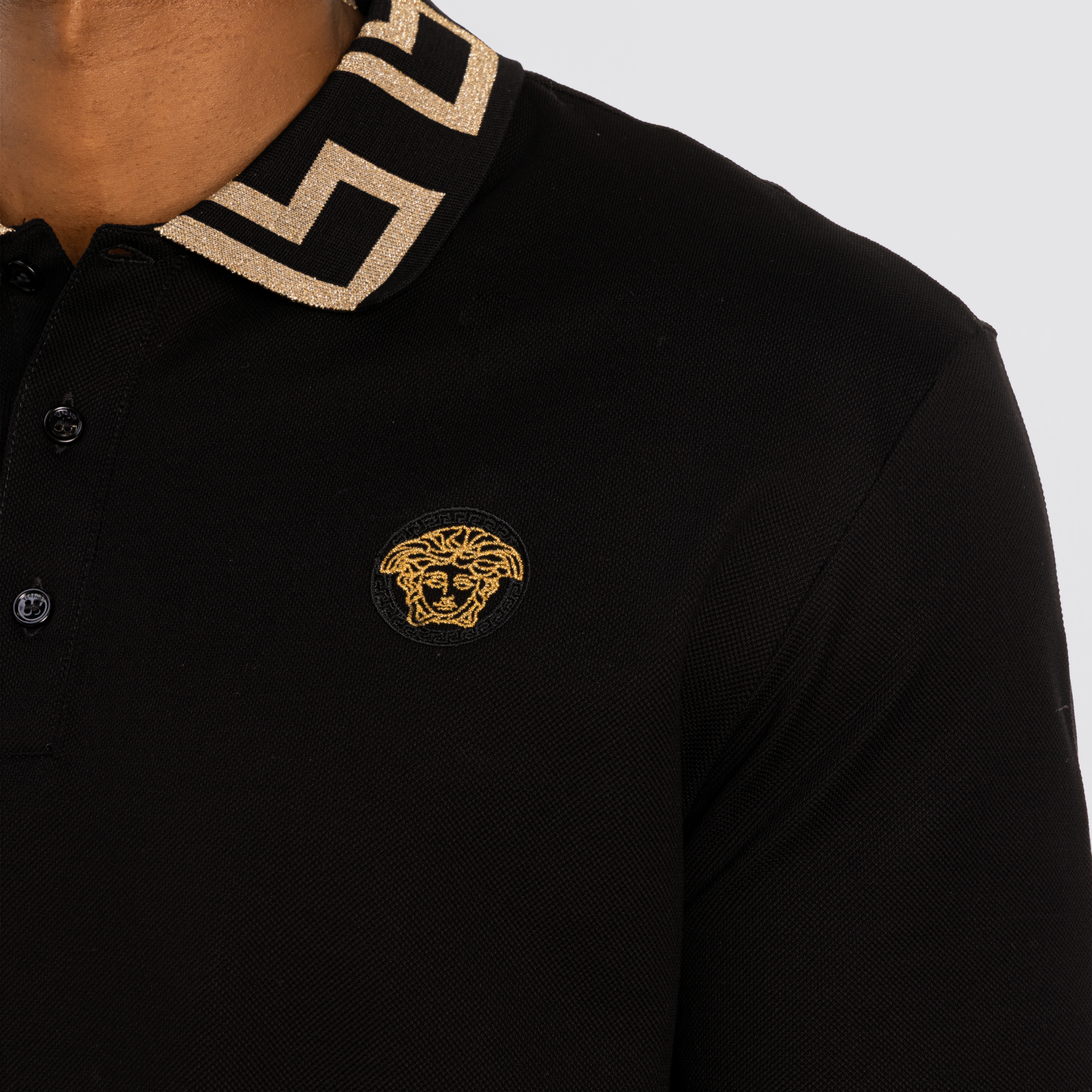 Camiseta Tipo Polo Negra Versace Greca