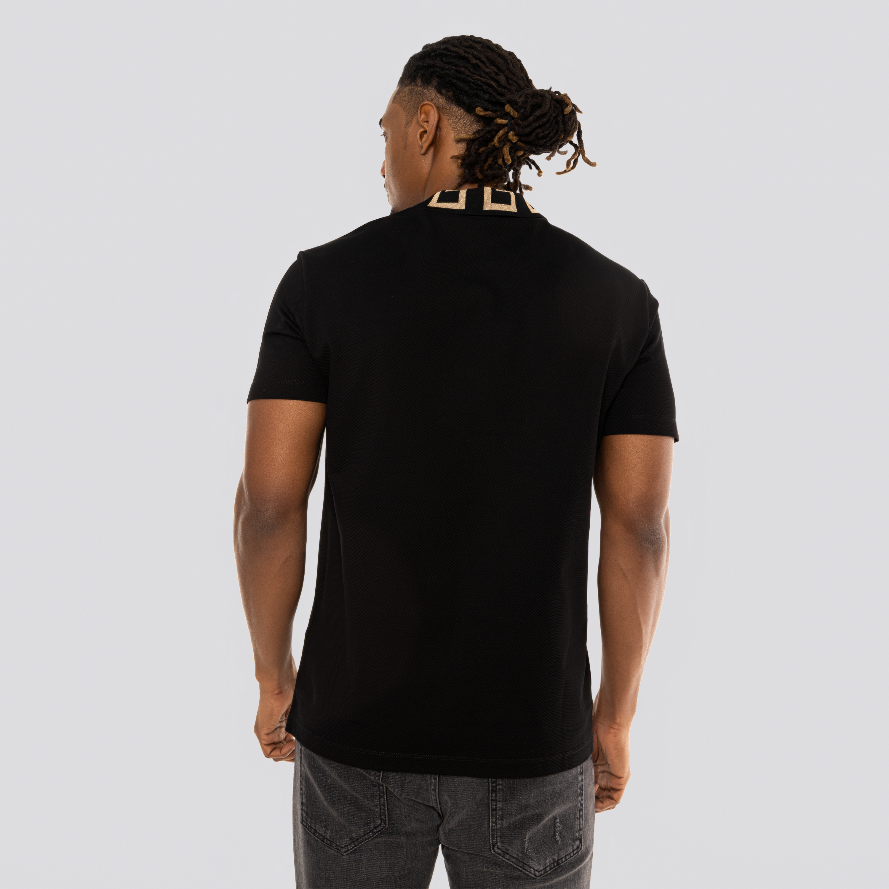 Camiseta Tipo Polo Negra Versace Greca