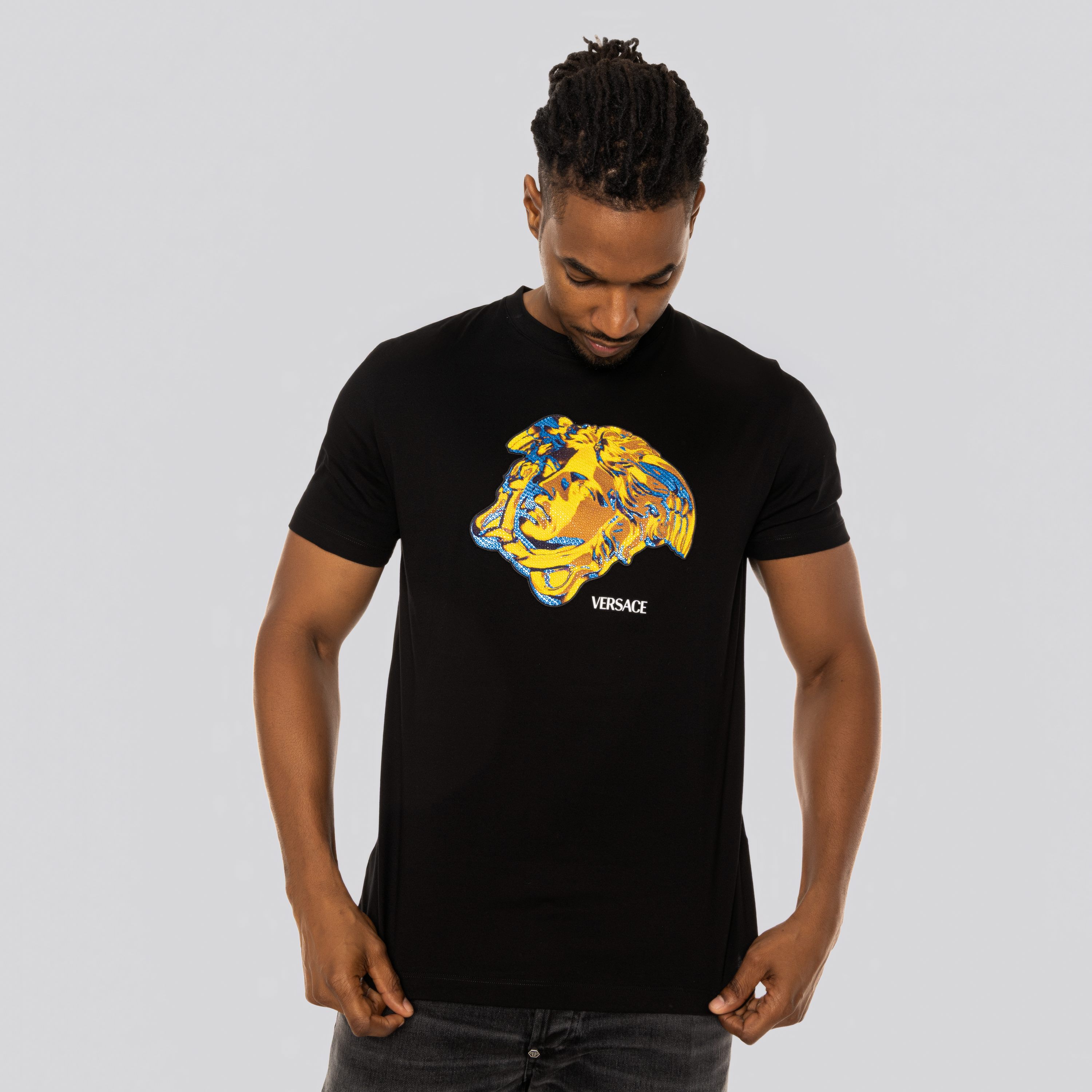 Camiseta Negra Versace Multicolor Medusa