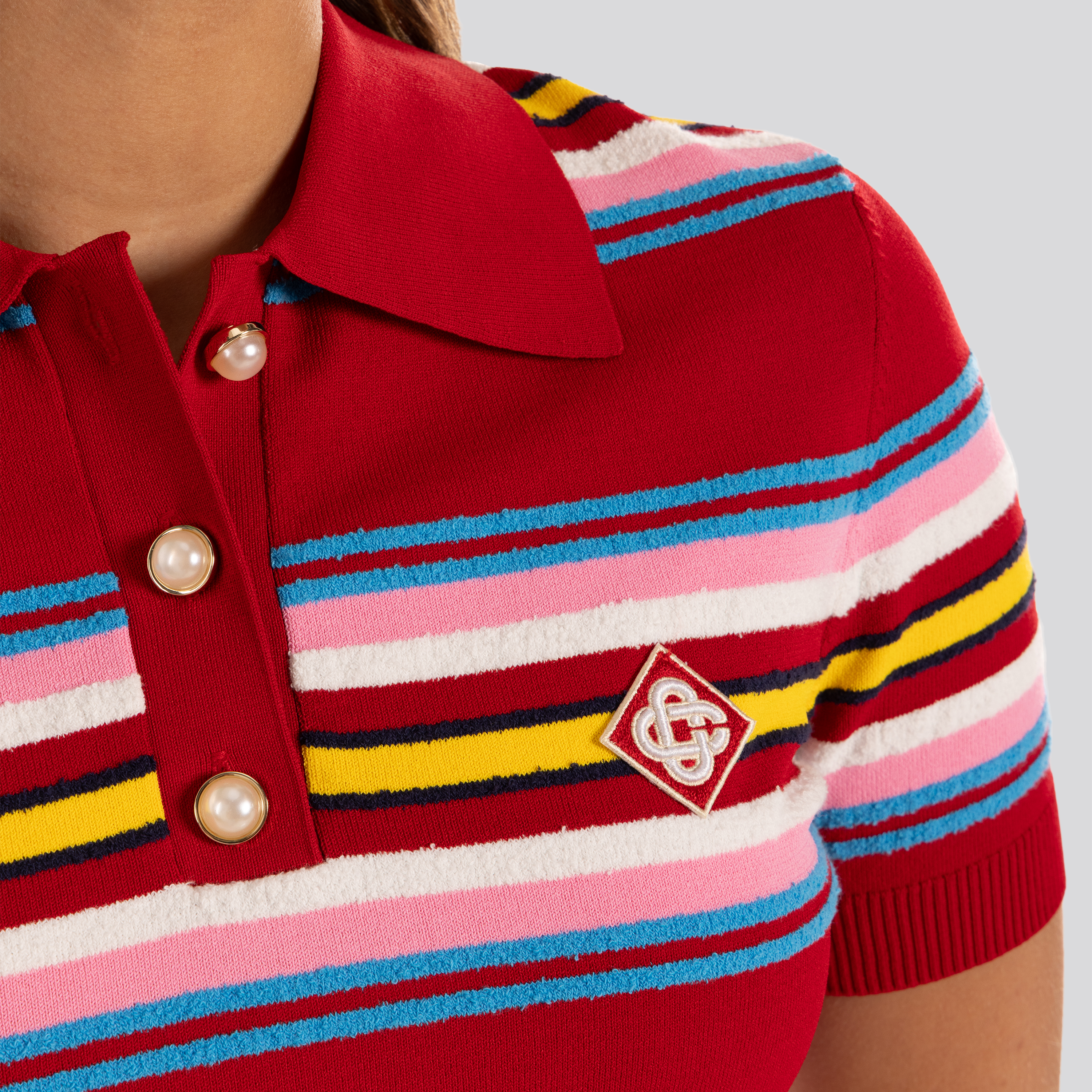 Camiseta Tipo Polo Rojo Casablanca Striped Pleated