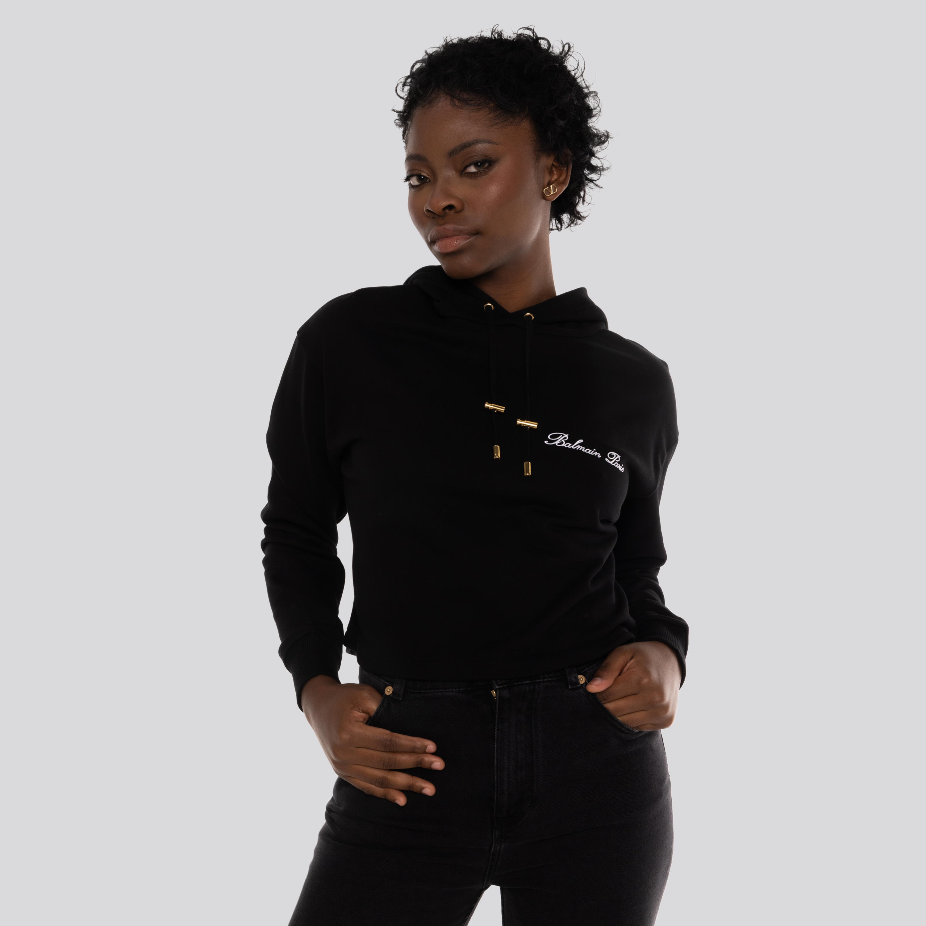 Buzo Negro Balmain Signatur Cropped