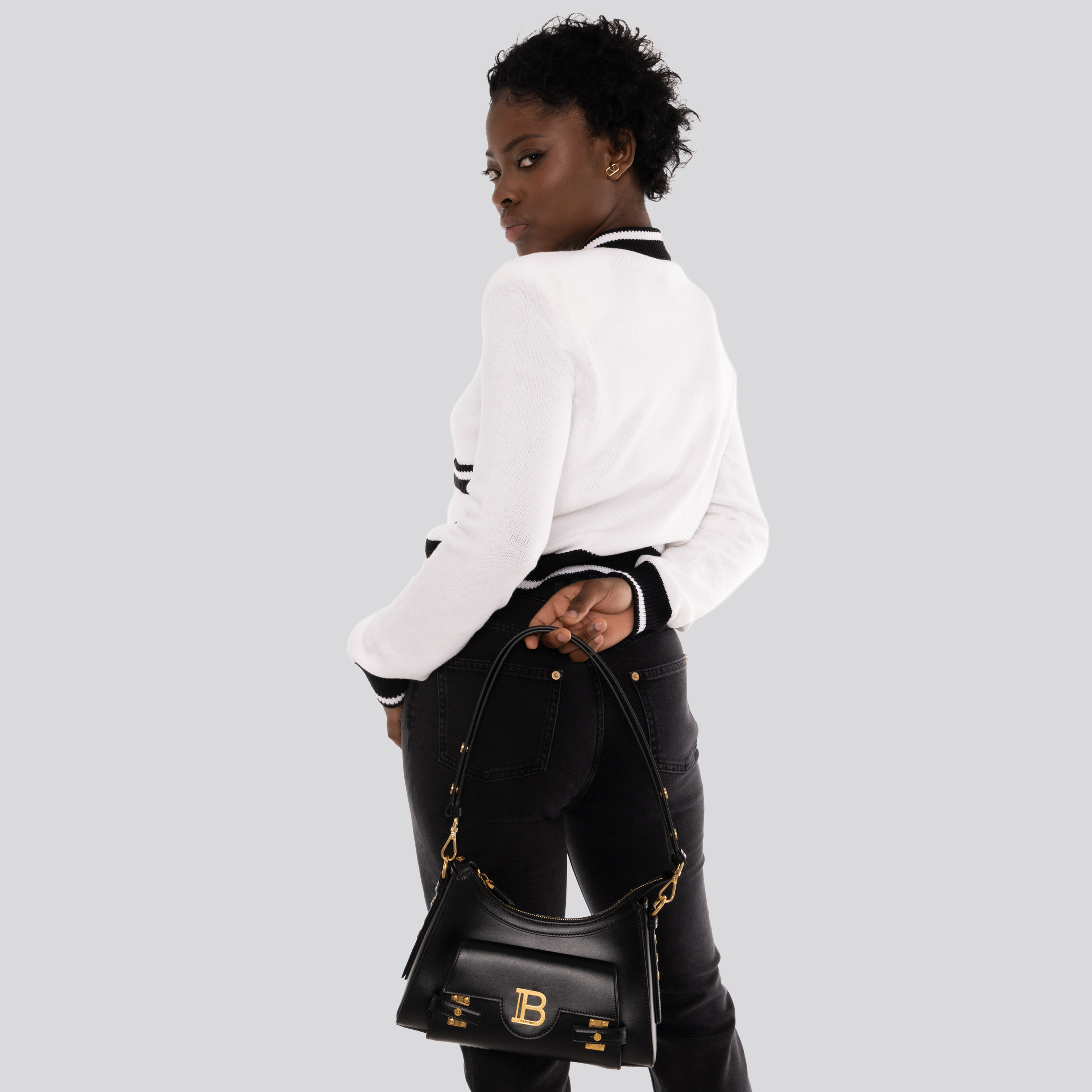 Cartera Negra Balmain B-Buzz Hobo-Calfskin