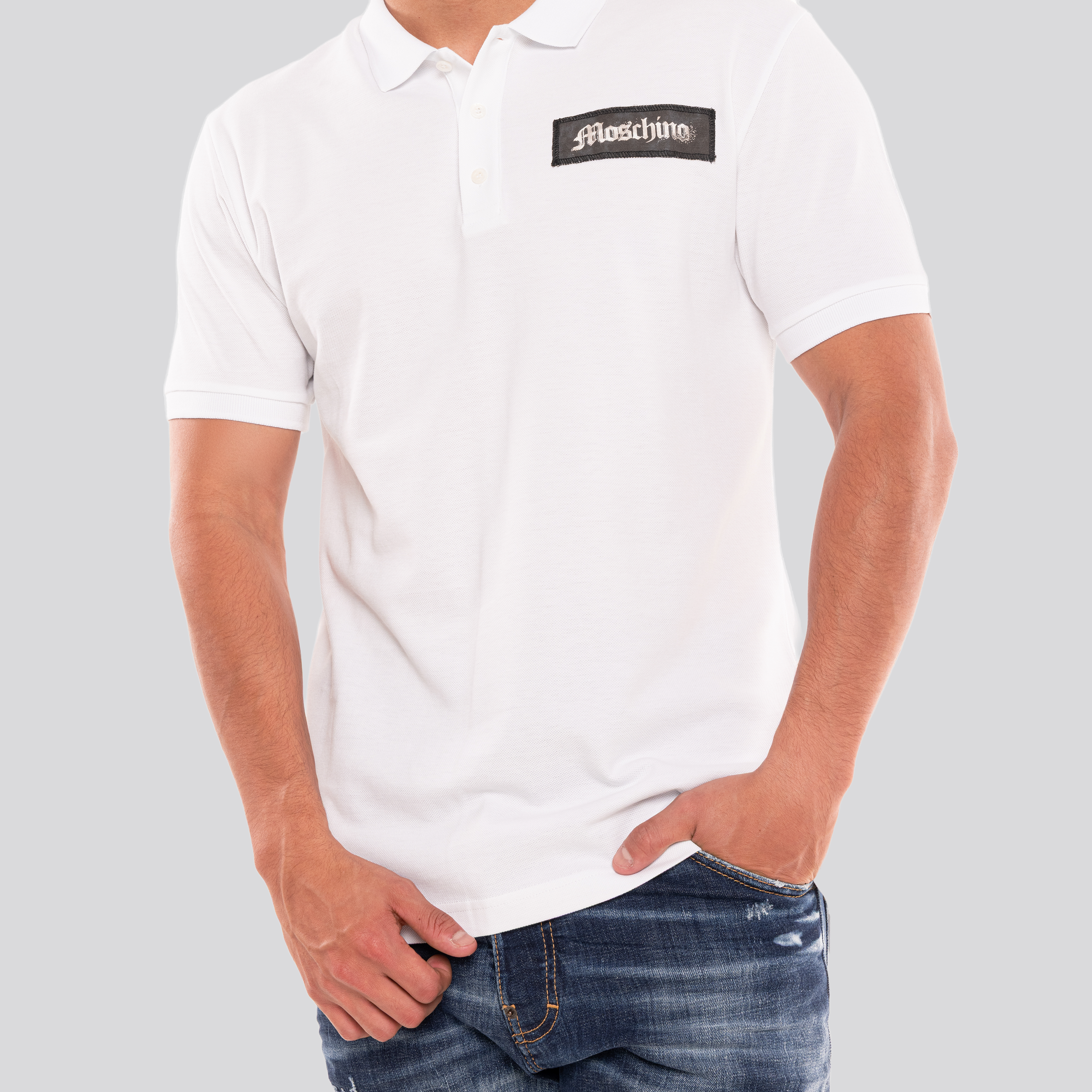 Camiseta Tipo Polo Blanca Moschino Chest Logo