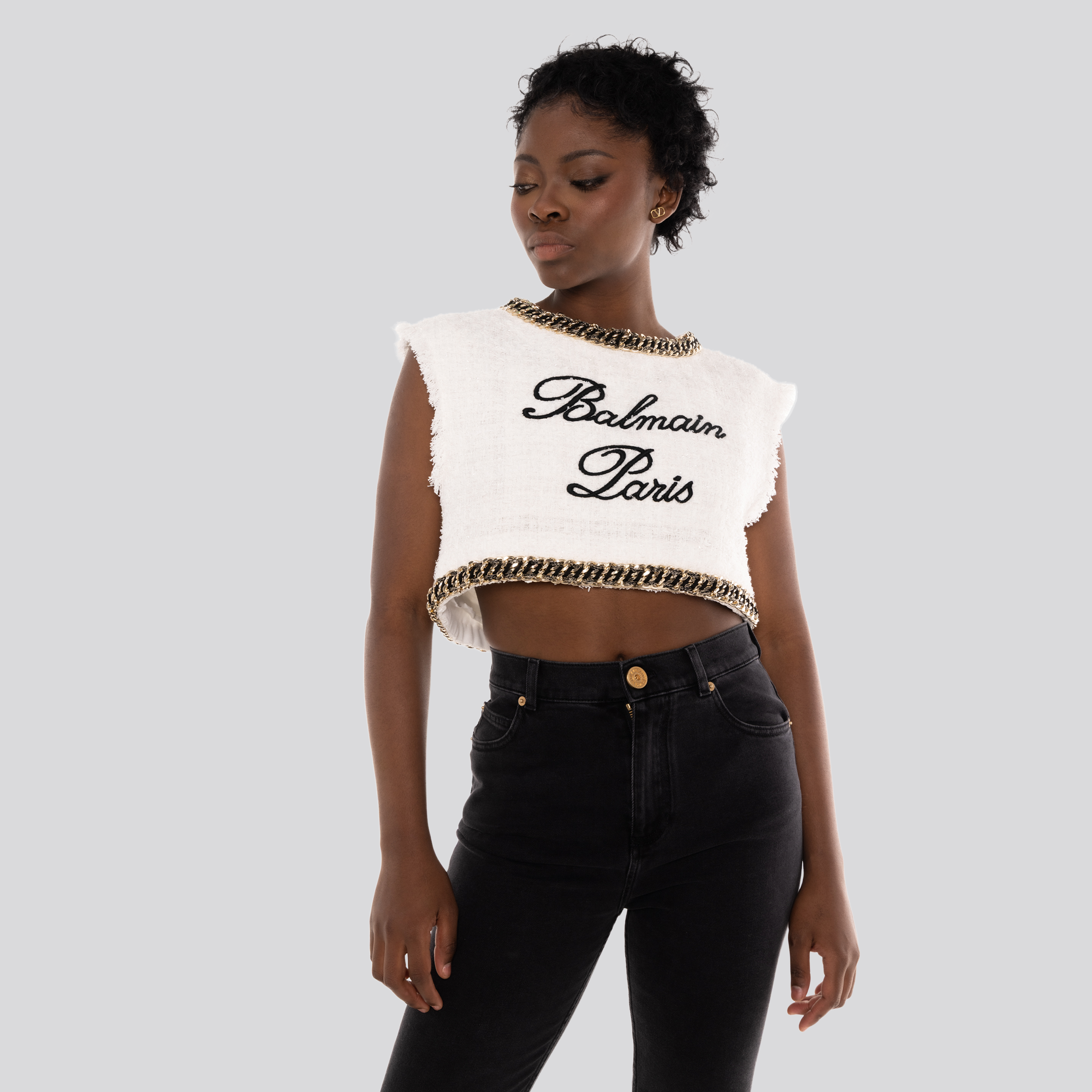 Top Blanco Balmain Logo Signature