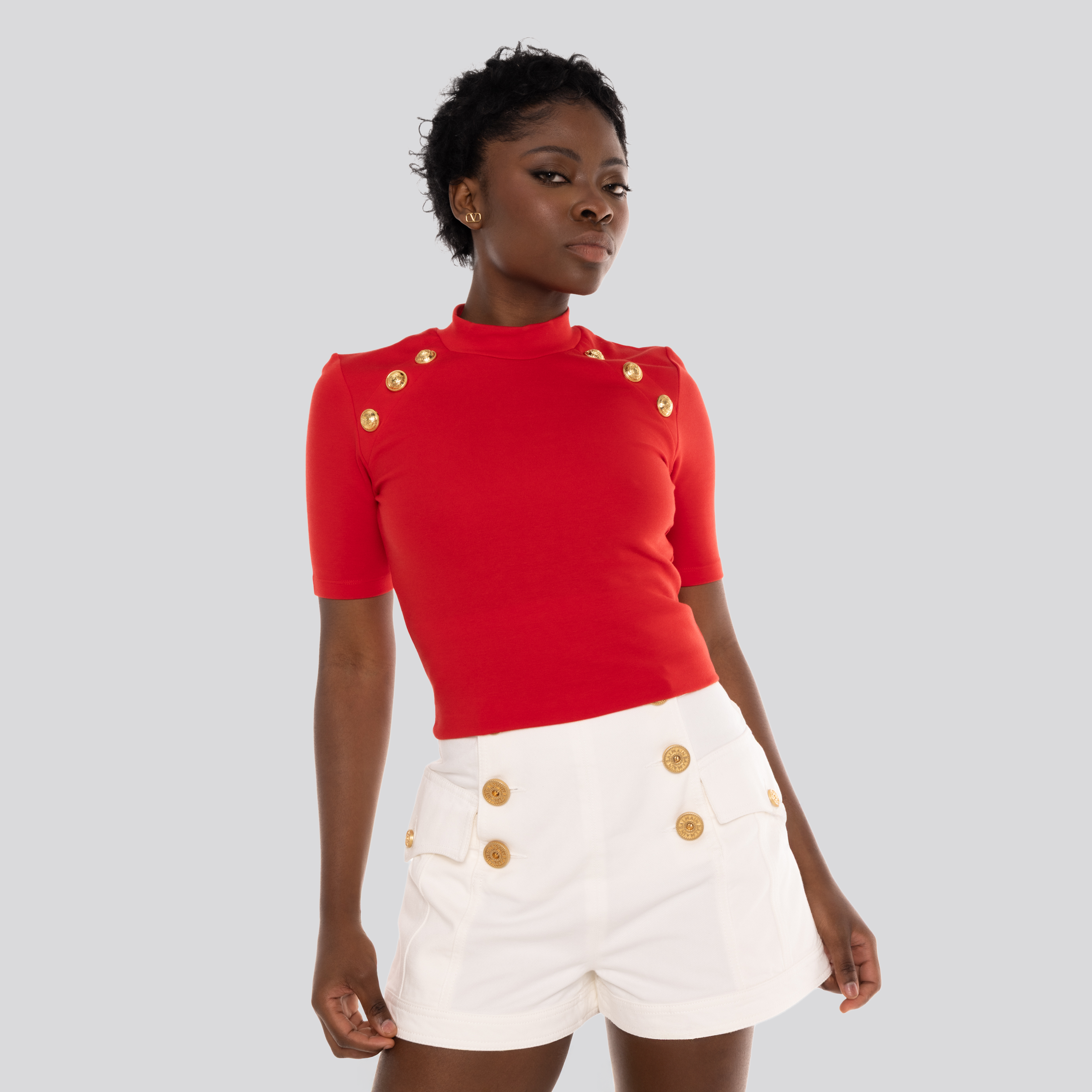 Camiseta Rojo Balmain 6 Btn Raglan