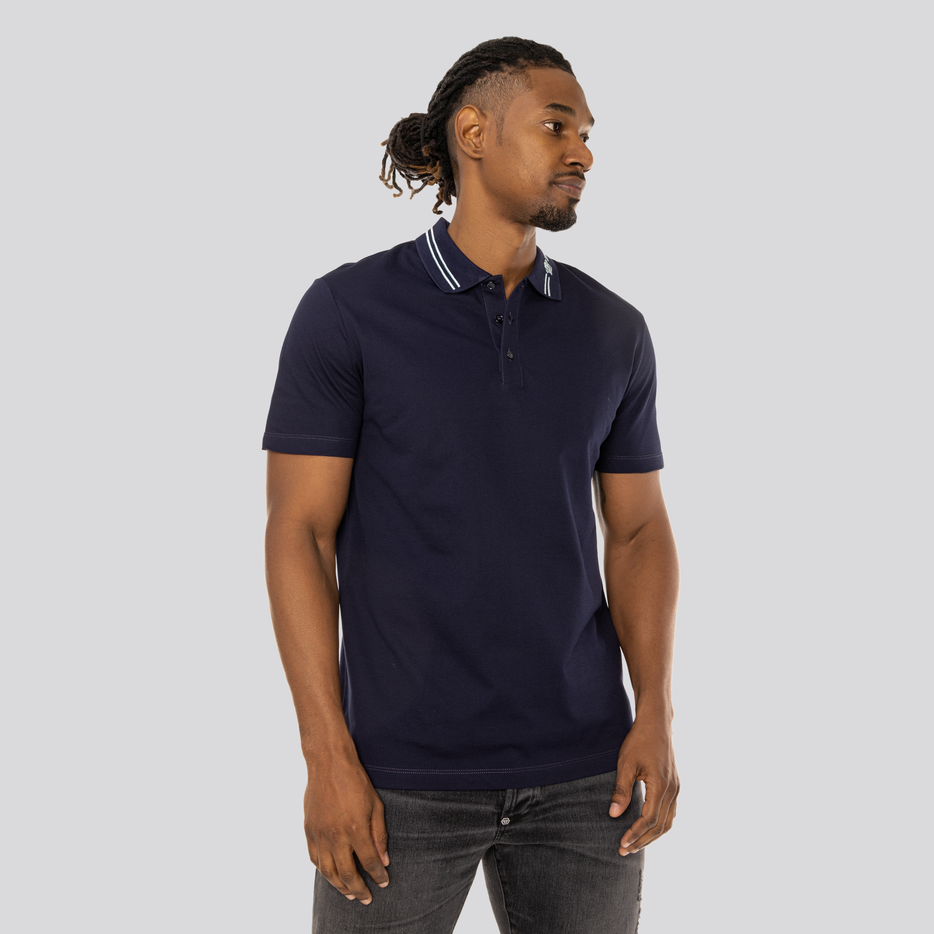 Camiseta Tipo Polo Azul Versace Medusa Neck