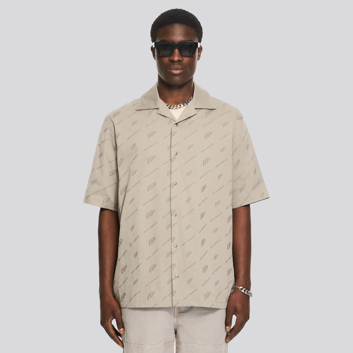 Camisa Gris Off-White Stone Grey Jacquard Bowling