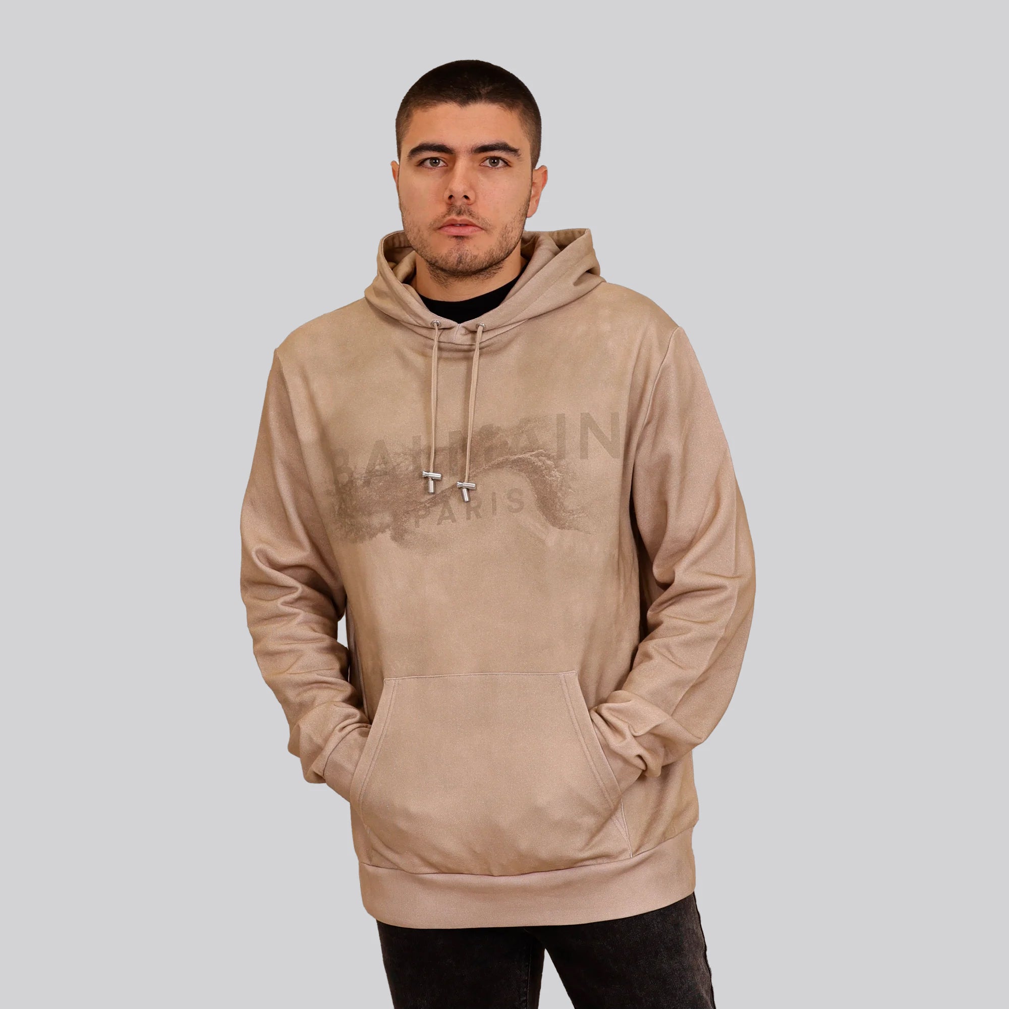 Buzo Tipo Hoodie Beige Balmain Desert