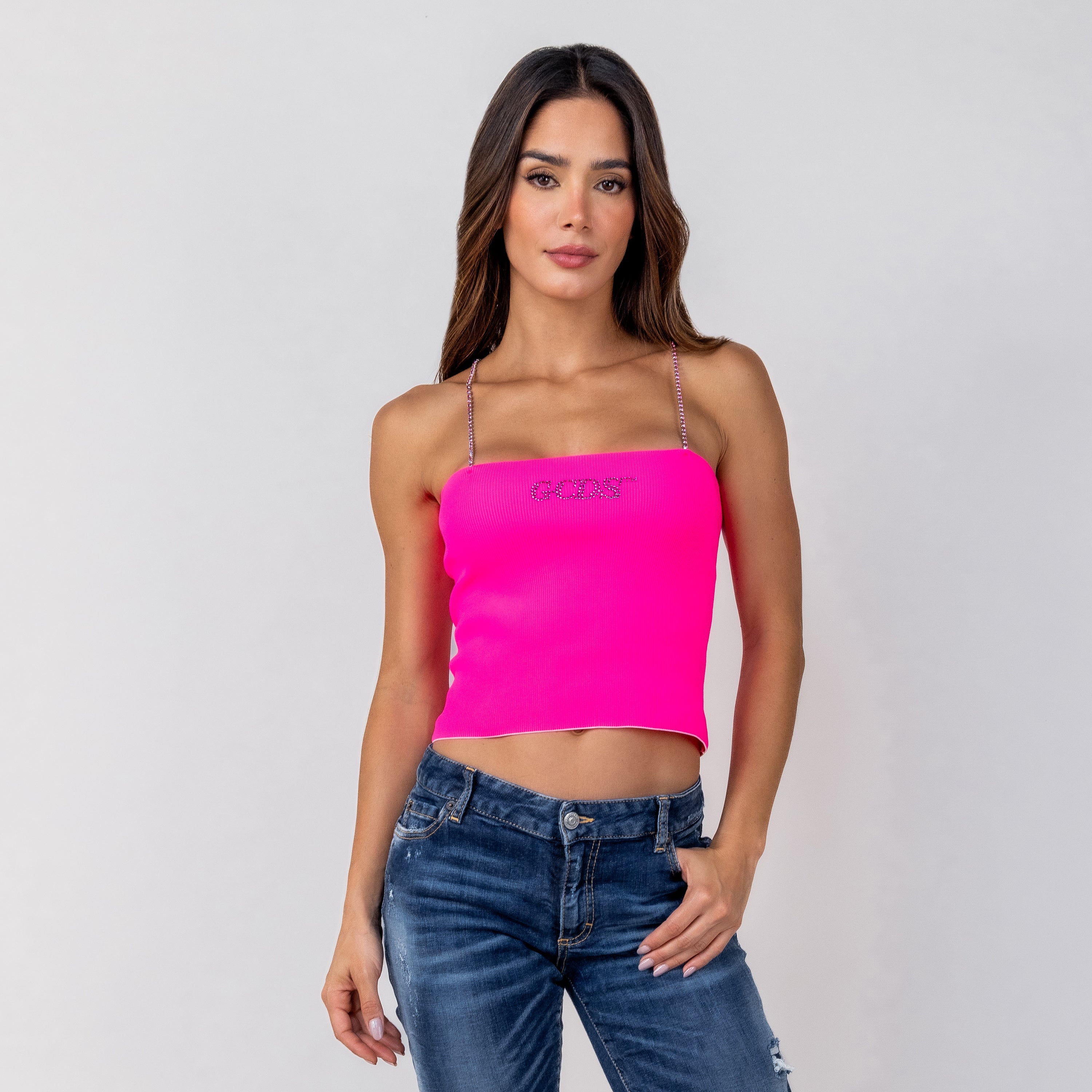 Top Fucsia GCDS Crystal Logo