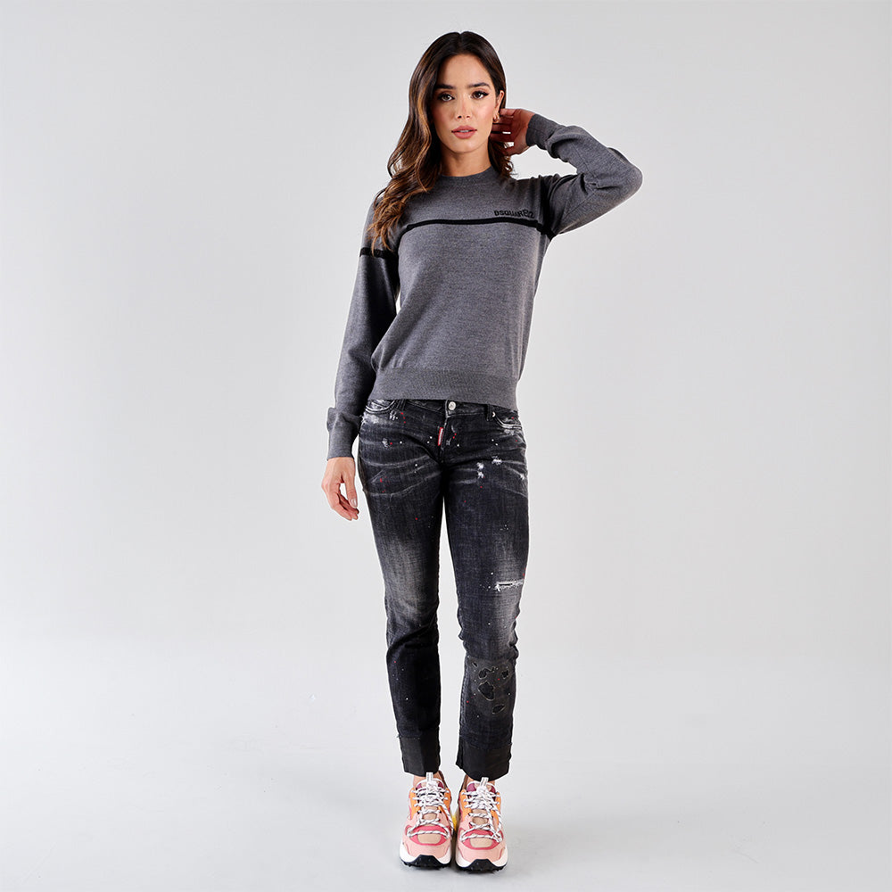 Jeans Negro Dsquared2 Jennifer Cropper Red Paints