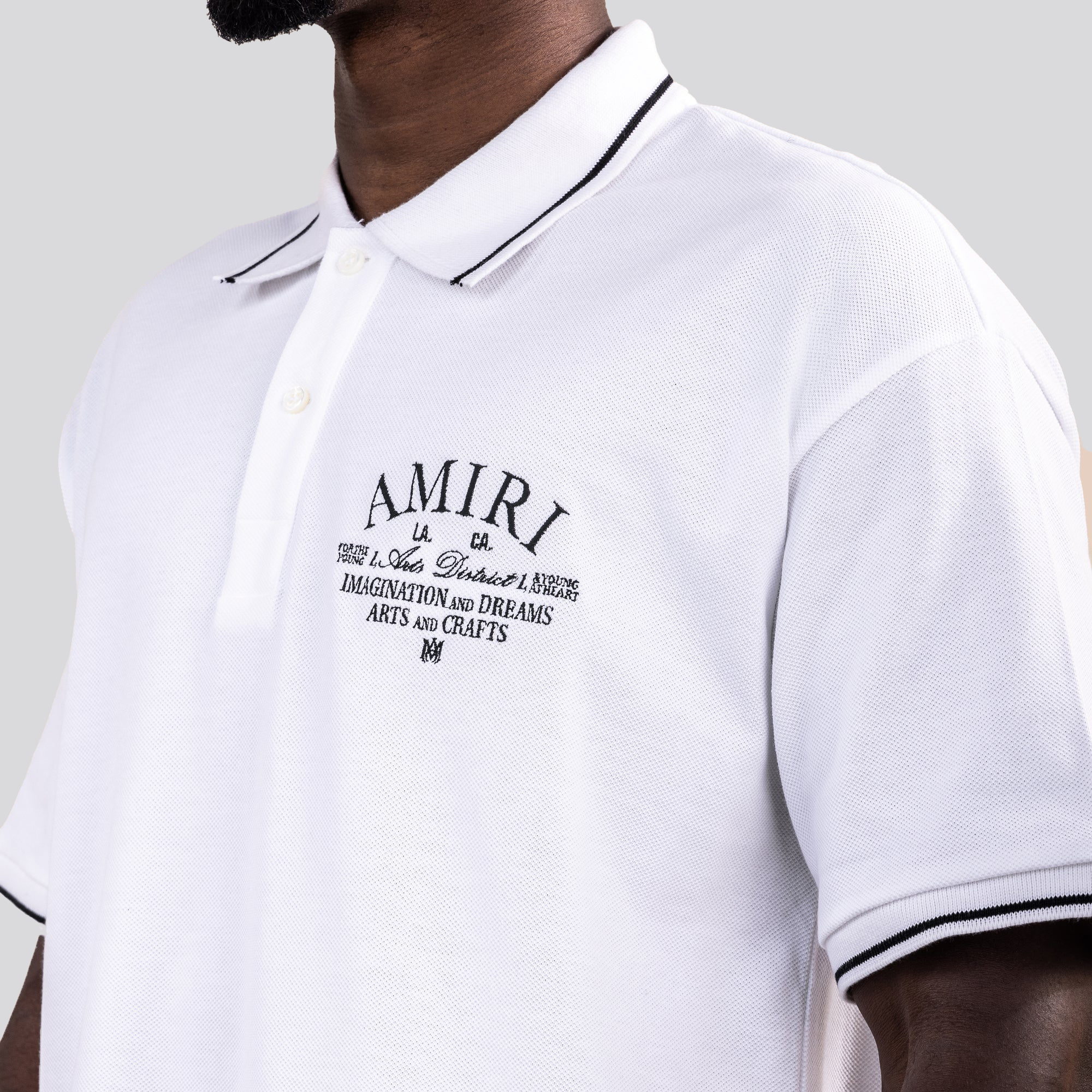 Camiseta Tipo Polo Blanco AMIRI Logo LA