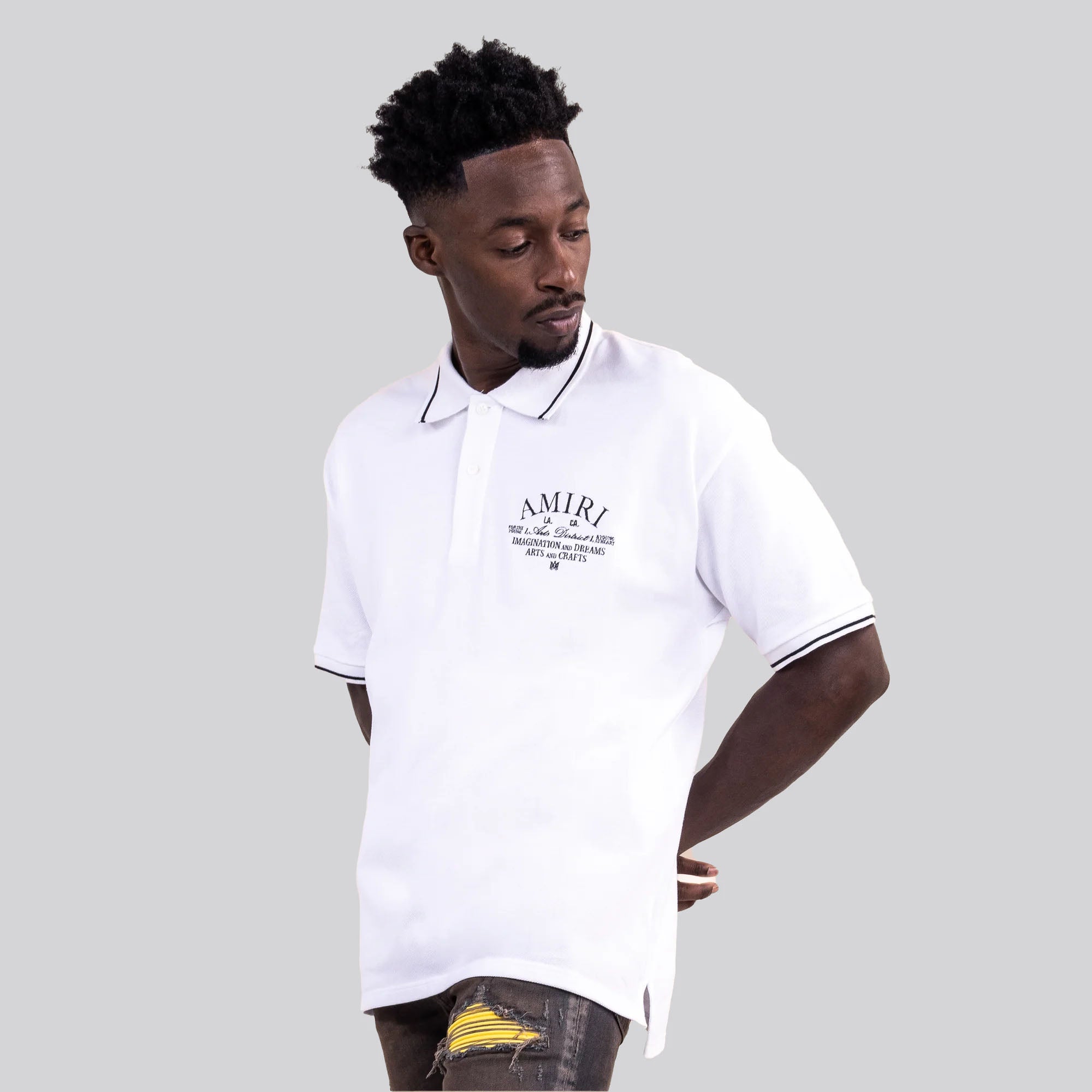 Camiseta Tipo Polo Blanco AMIRI Logo LA