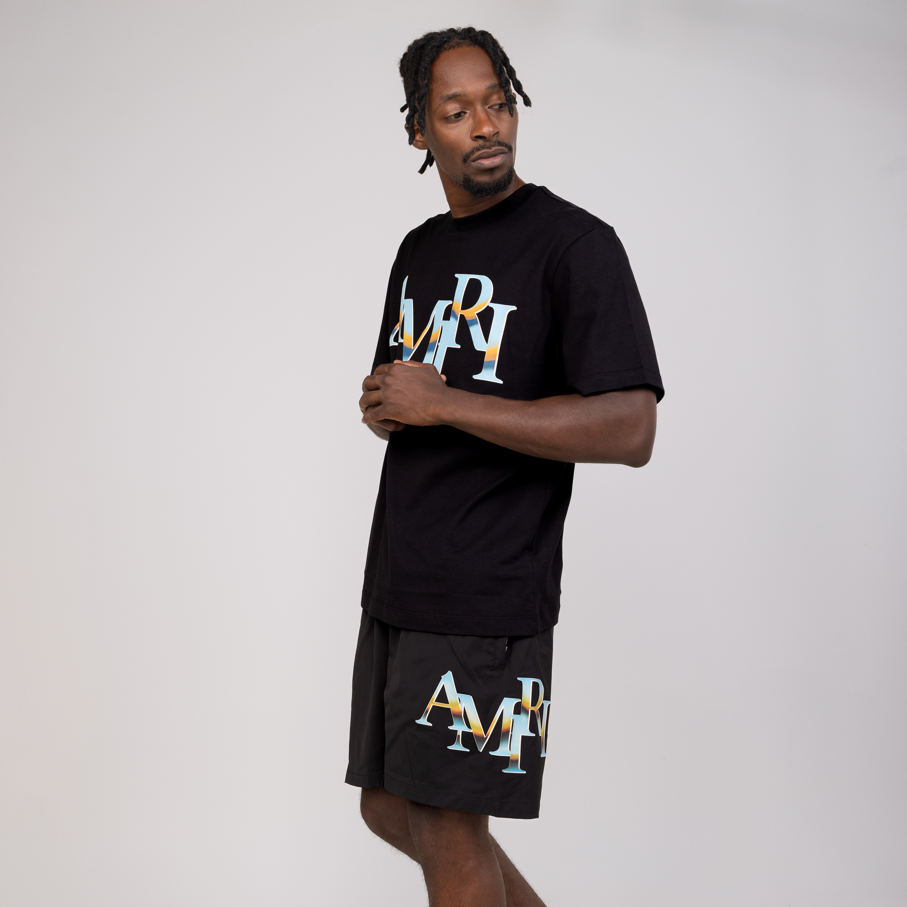 Pantaloneta Negra AMIRI Staggered Chrome