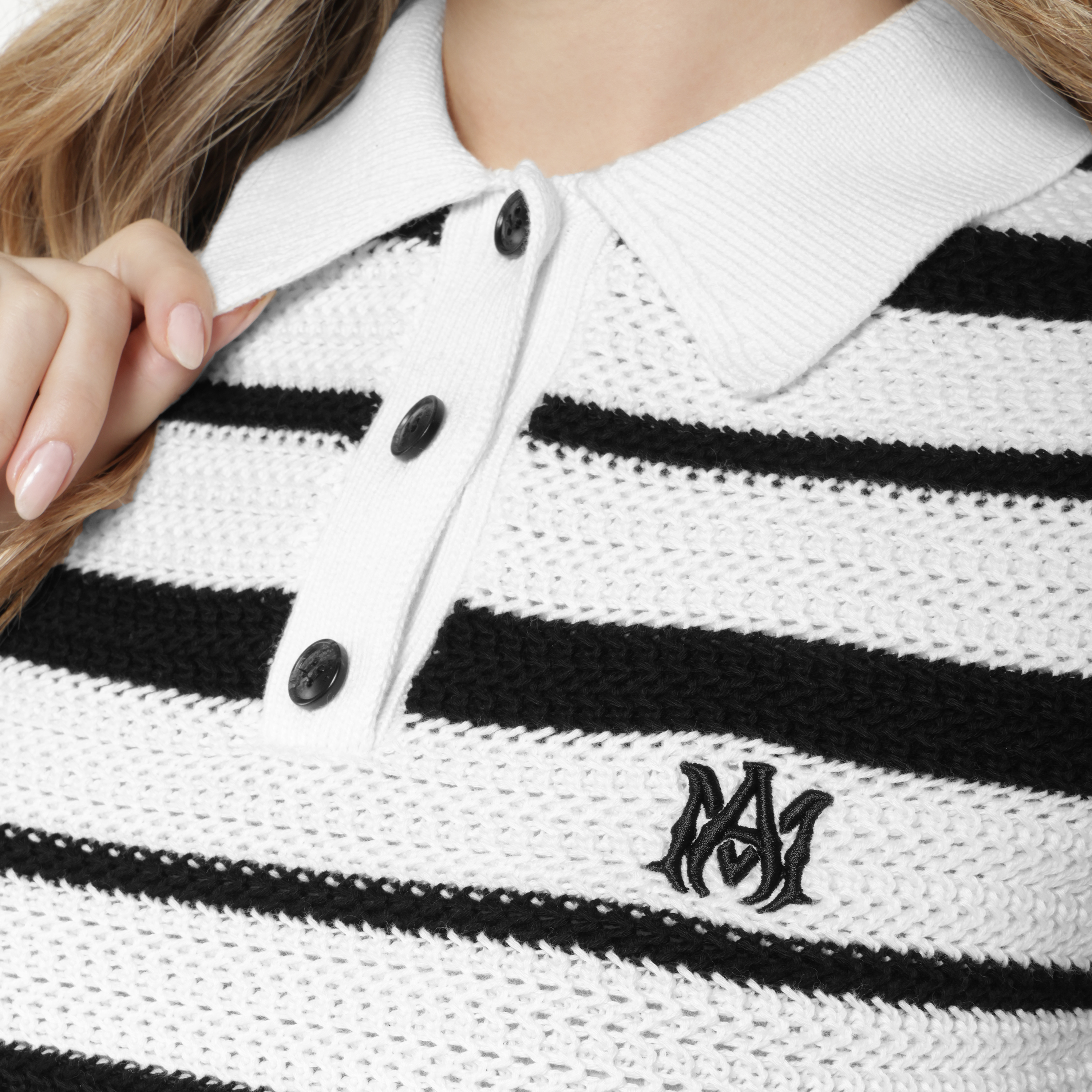 Camiseta Tipo Polo Negro AMIRI MA Striped
