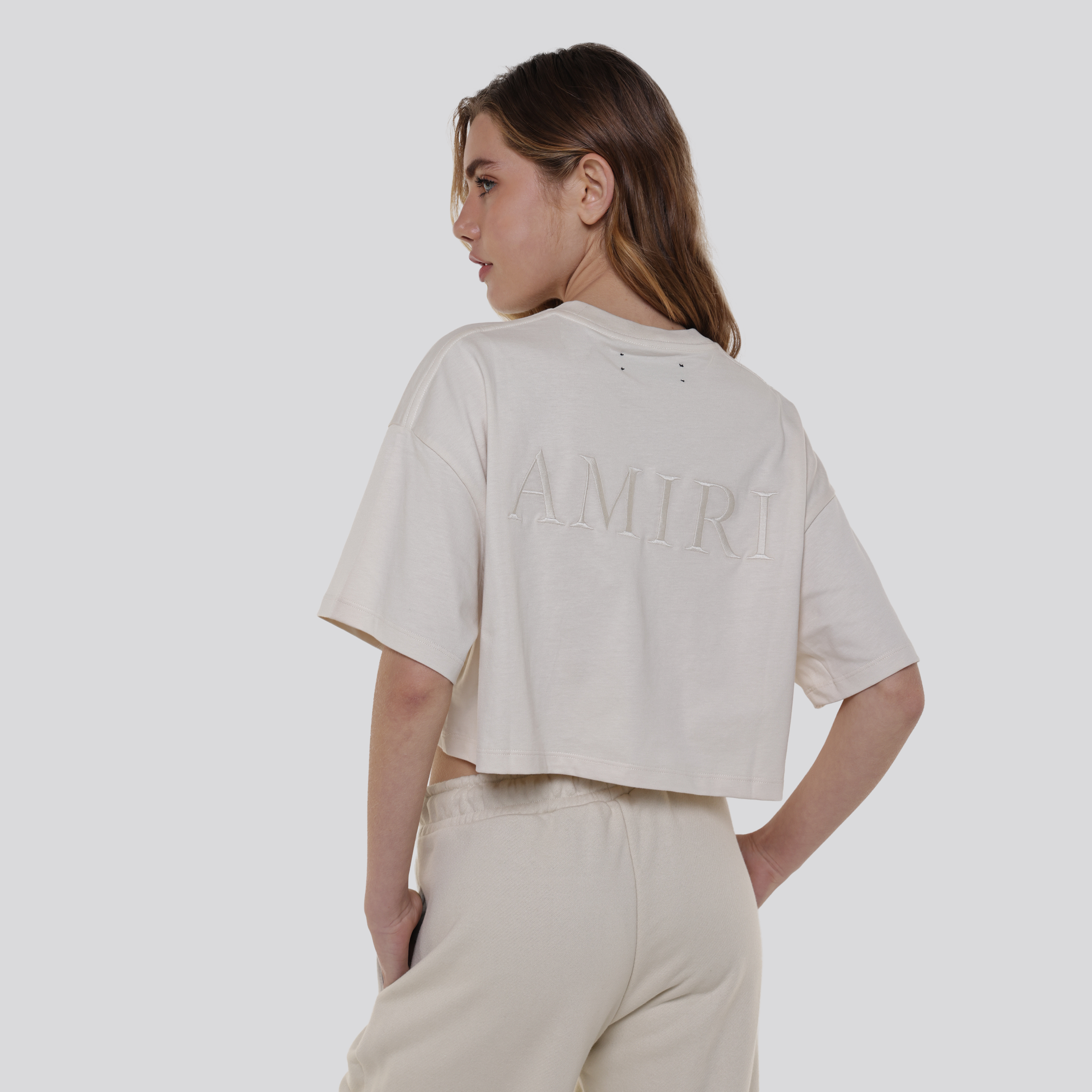 Camiseta Beige AMIRI Embroidered Cropped