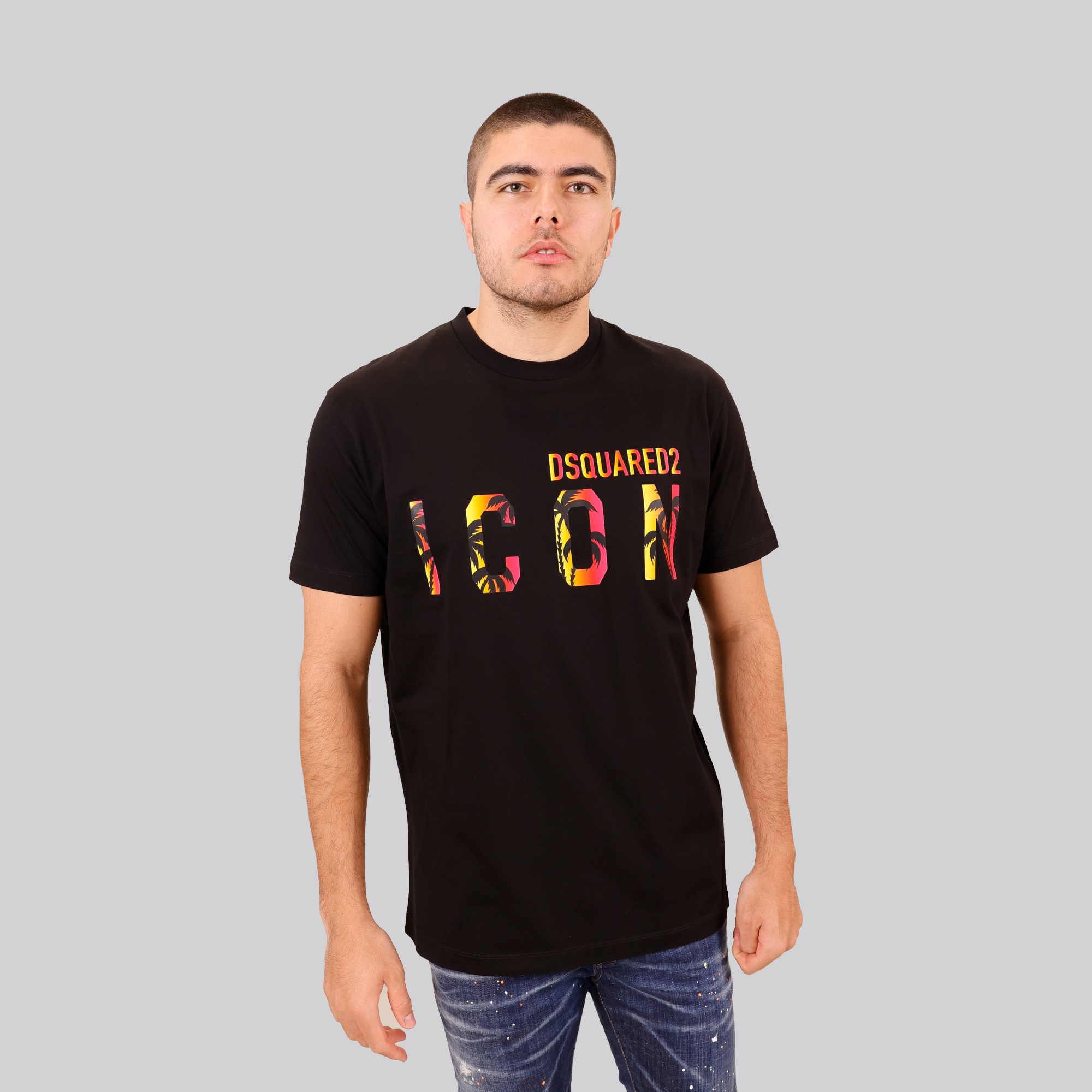 Camiseta Negra Multicolor Dsquared2 Icon