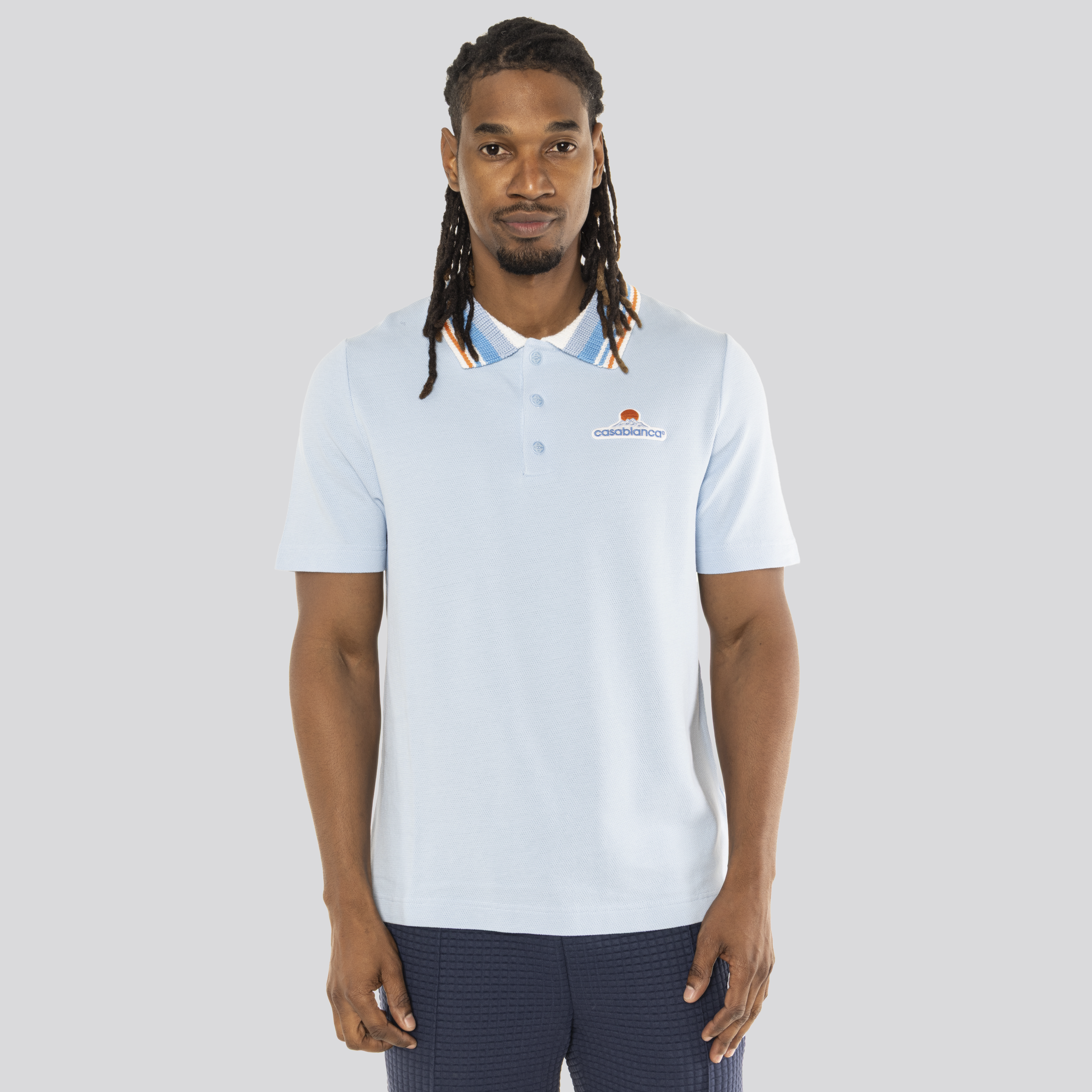 Camiseta Tipo Polo Celeste Casablanca Knit Collar