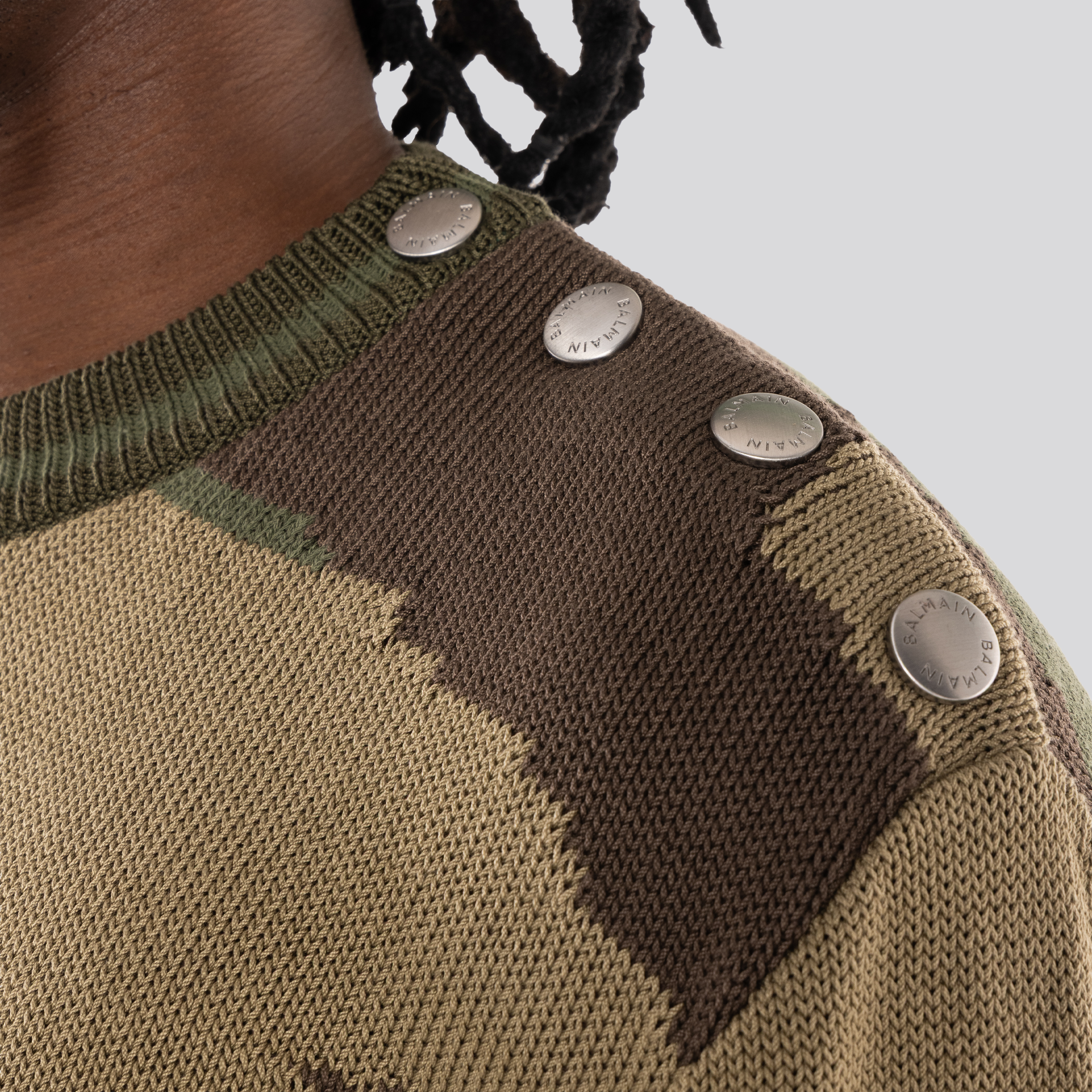 Suéter Verde Balmain Camouflage 3 Btn