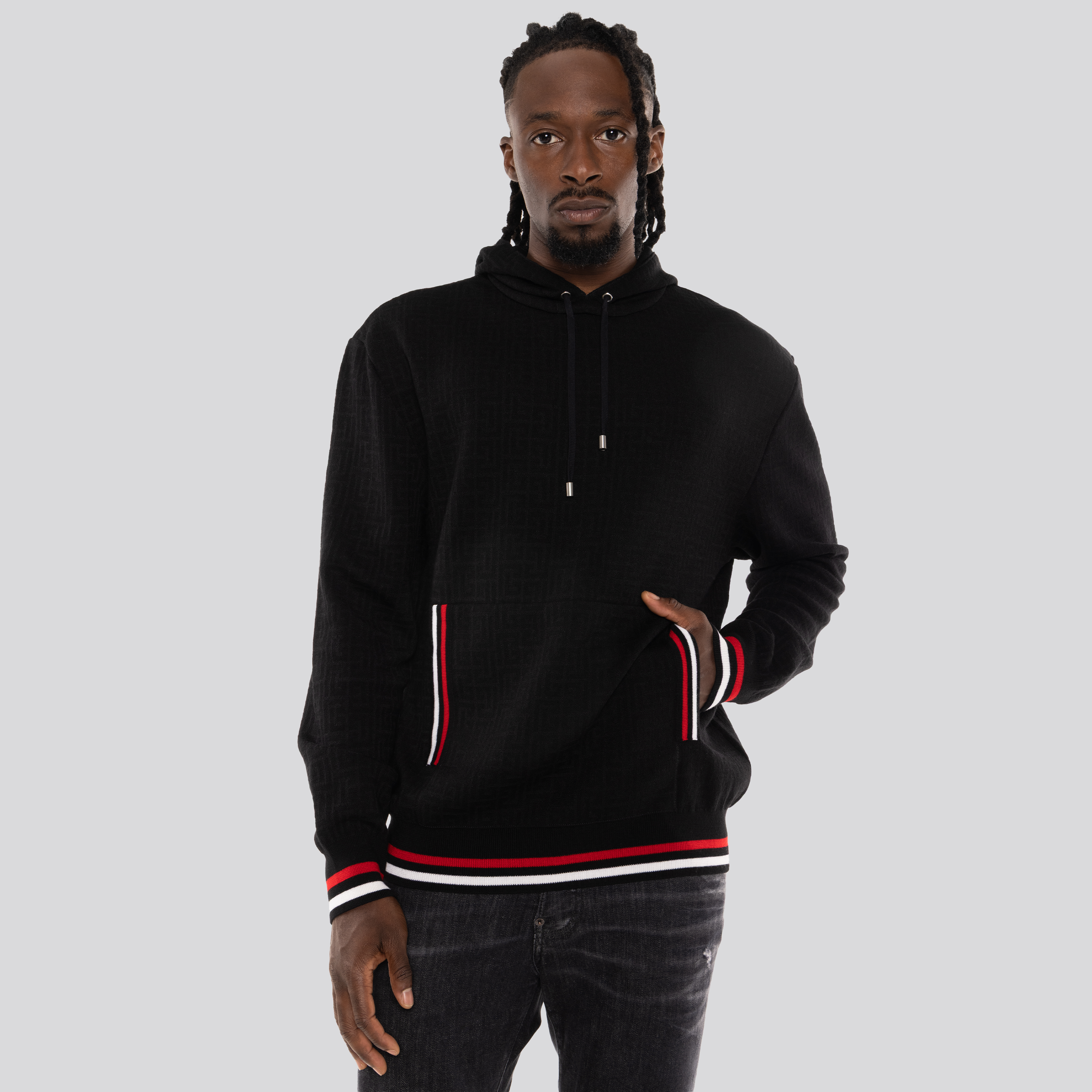 Buzo Negro Balmain Monogram Wool Linen