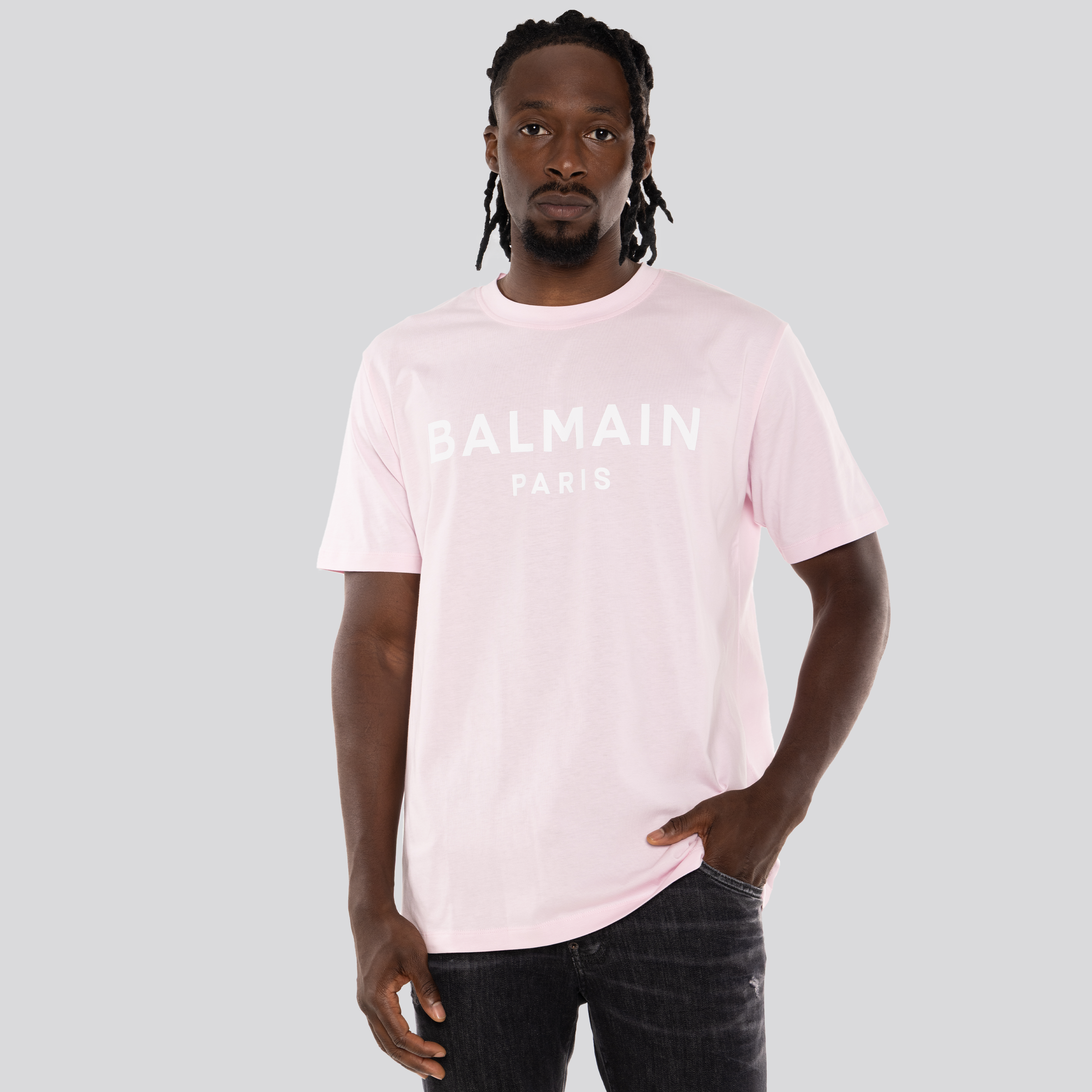 Camiseta Rosada Balmain Paris Logo