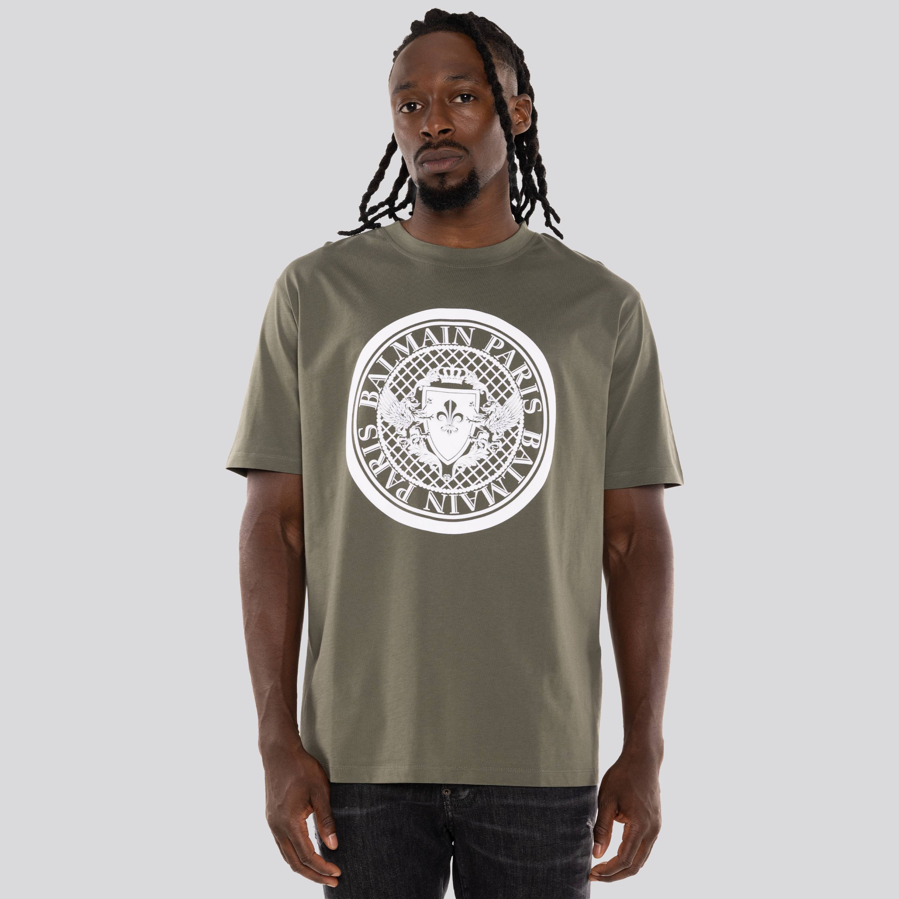 Camiseta Verde Balmain Coin Flock