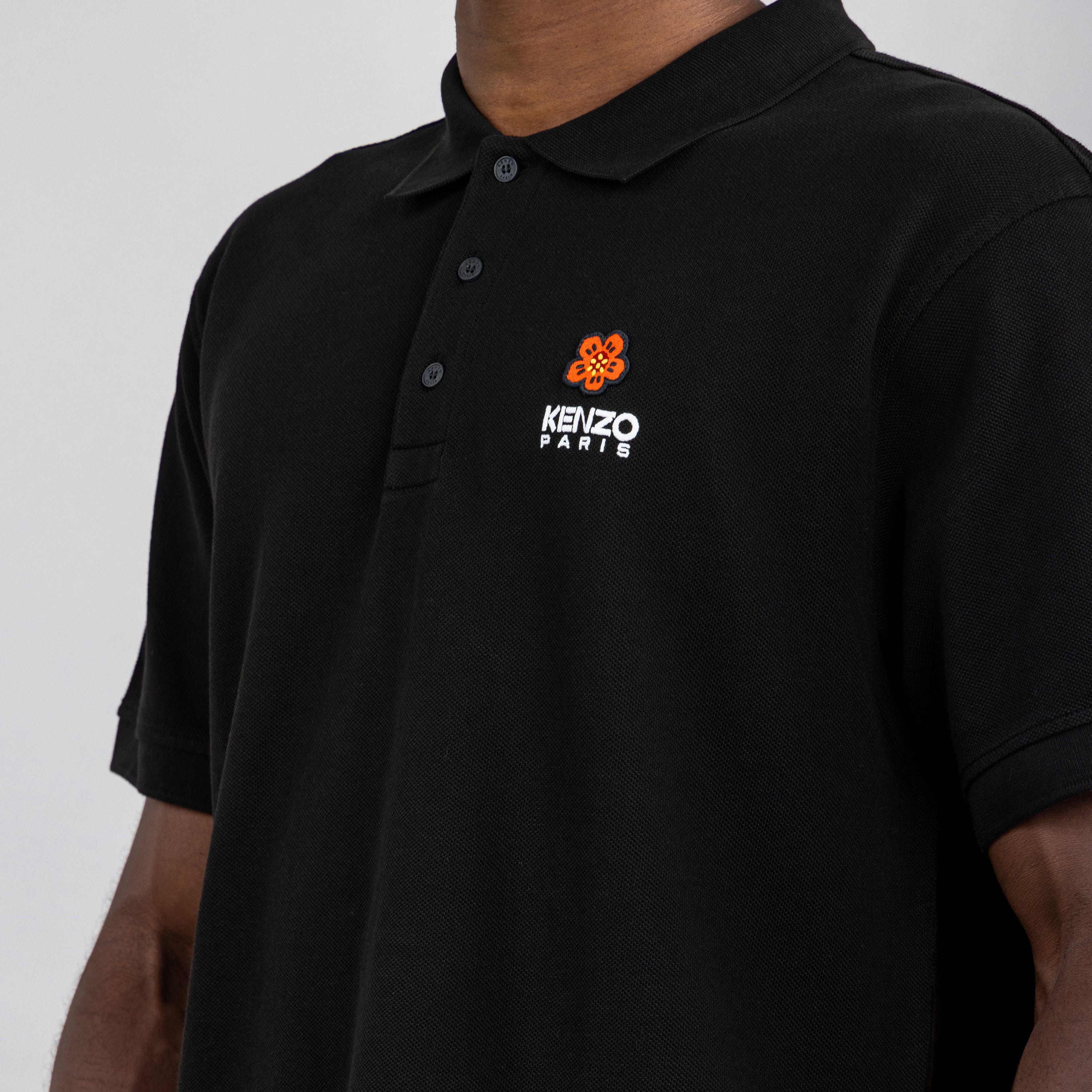 Camiseta Tipo Polo Negro Kenzo Flower Logo