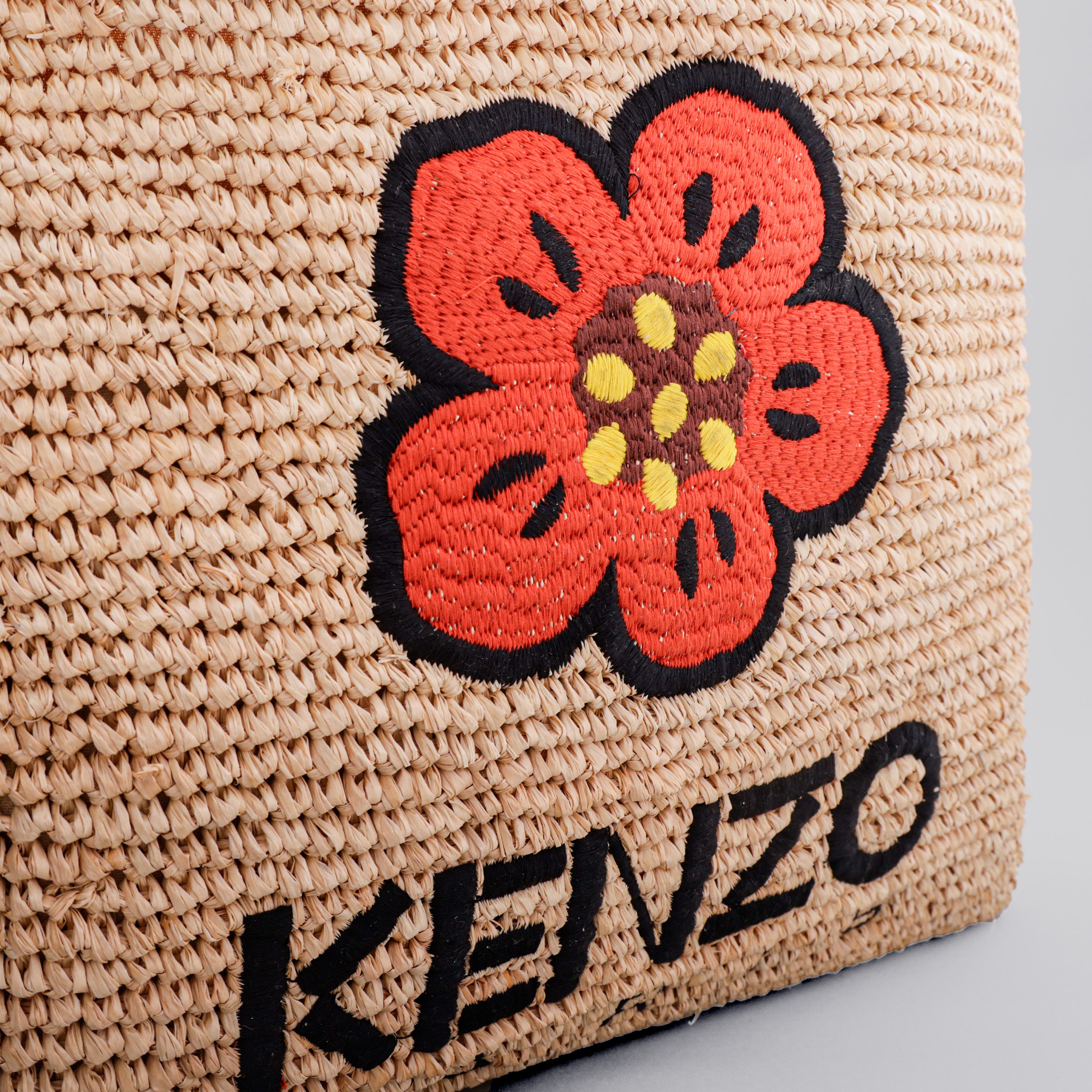 Cartera Beige Kenzo Woven Raffia Medium