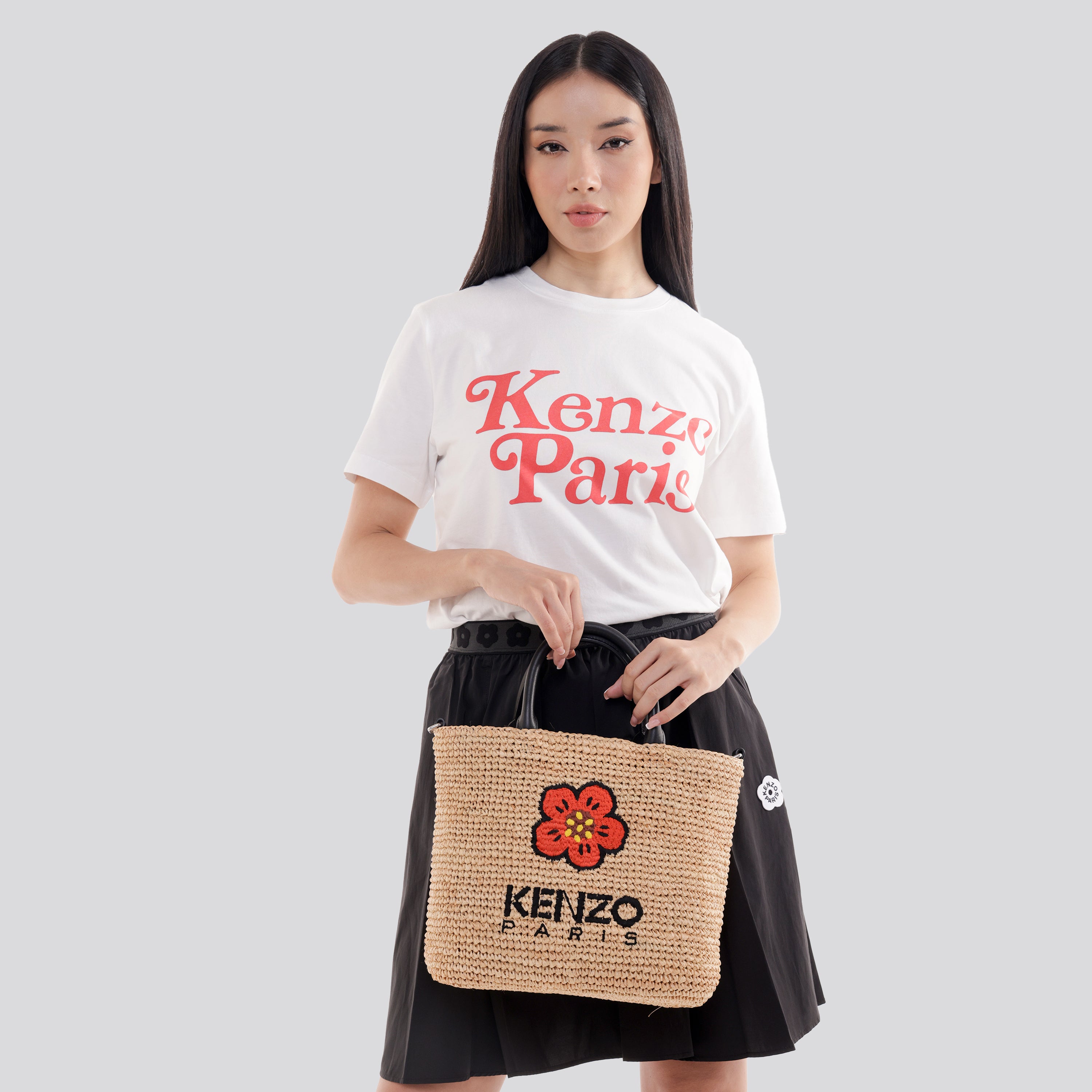 Cartera Beige Kenzo Woven Raffia Medium