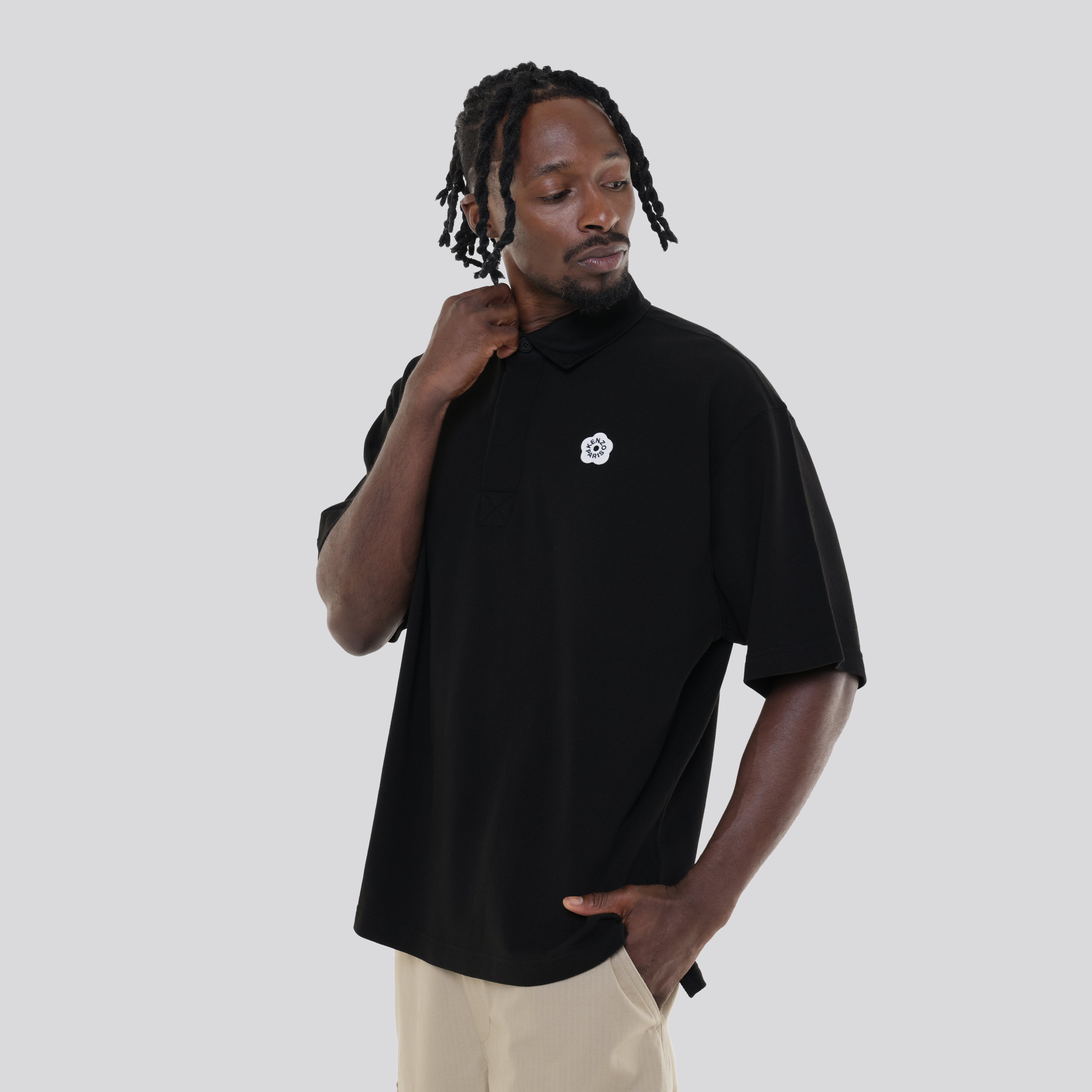 Camiseta Tipo Polo Negra Kenzo Flower