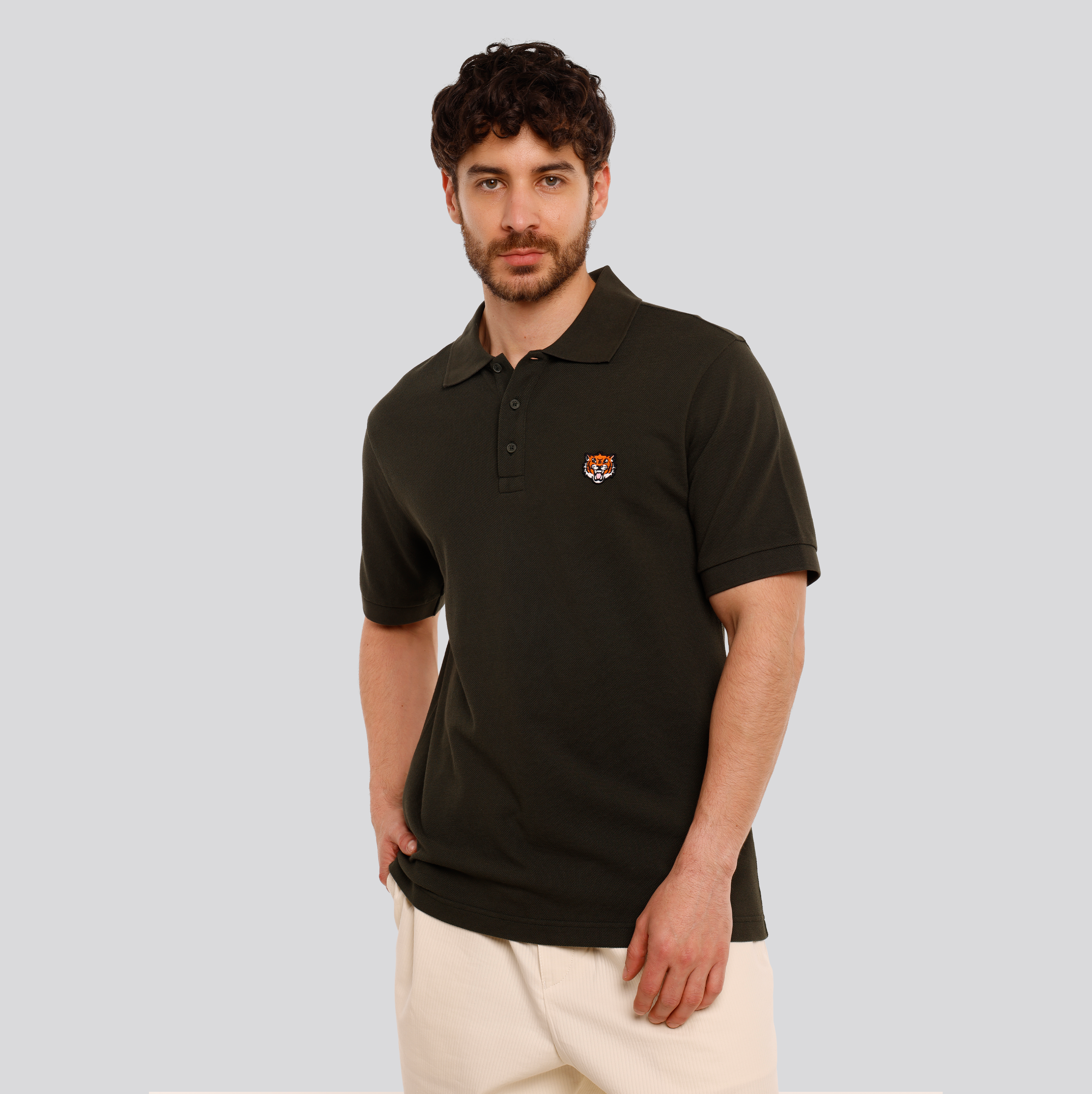 Camiseta Tipo Polo Verde KENZO Happy Tiger Embroidered